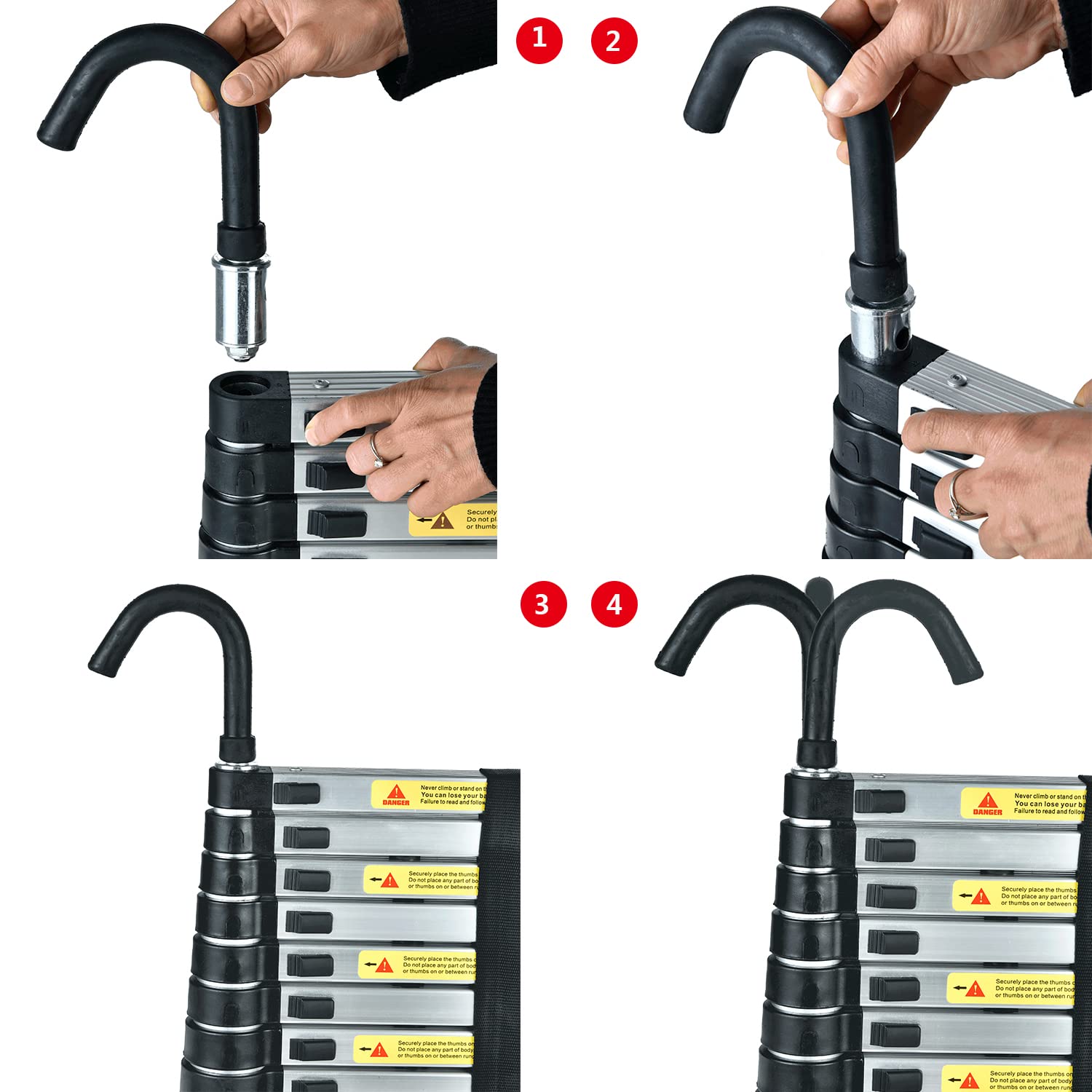 3,8M Teleskopleiter mit Stabilisator, Rutschfester Klappleiter Aluminium Ausziehleiter Mehrzweckleiter, 150 kg Belastbarkeit
