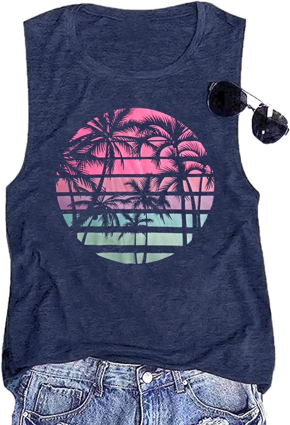 Hawaiian Beach Tank top for Women Summer Palm Tree Graphic Vacation Tops