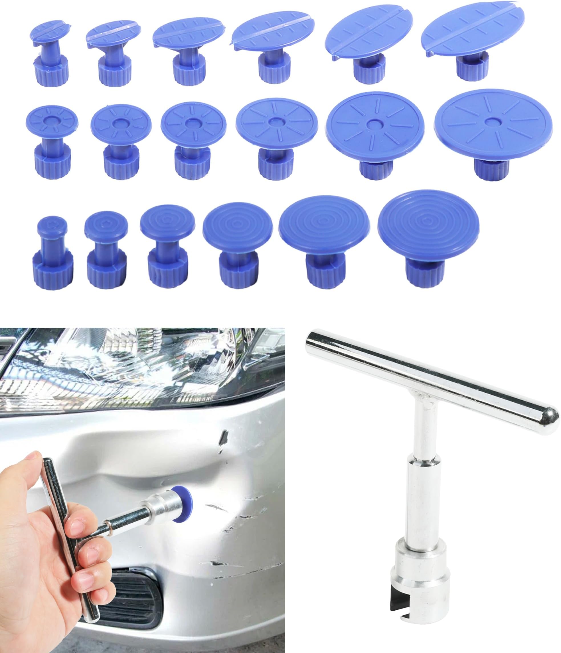 RACOONA 18Pcs Car Dent Puller Kit,Dent Removal Kit for Cars,Car Accessories Car Body Dent Repair Tool Set,Auto Paintless Dent Repair Tool,Car Dent Remover with Tab Pad,Use for Vehicle Body Repair
