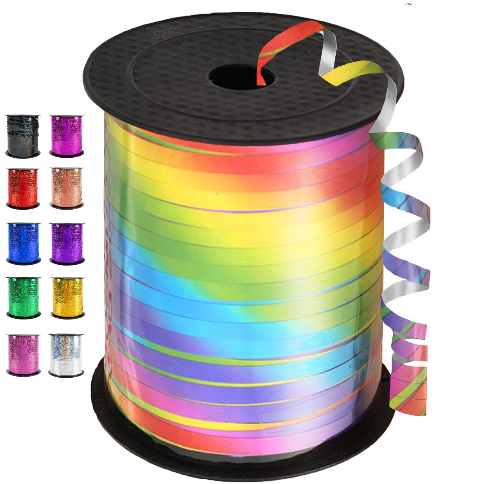 200m Glitzer-Geschenkband Silber, 5mm – Zum Kräuseln Für Ballons, Geschenke, Hochzeit & Weihnachten (4 Rollen)