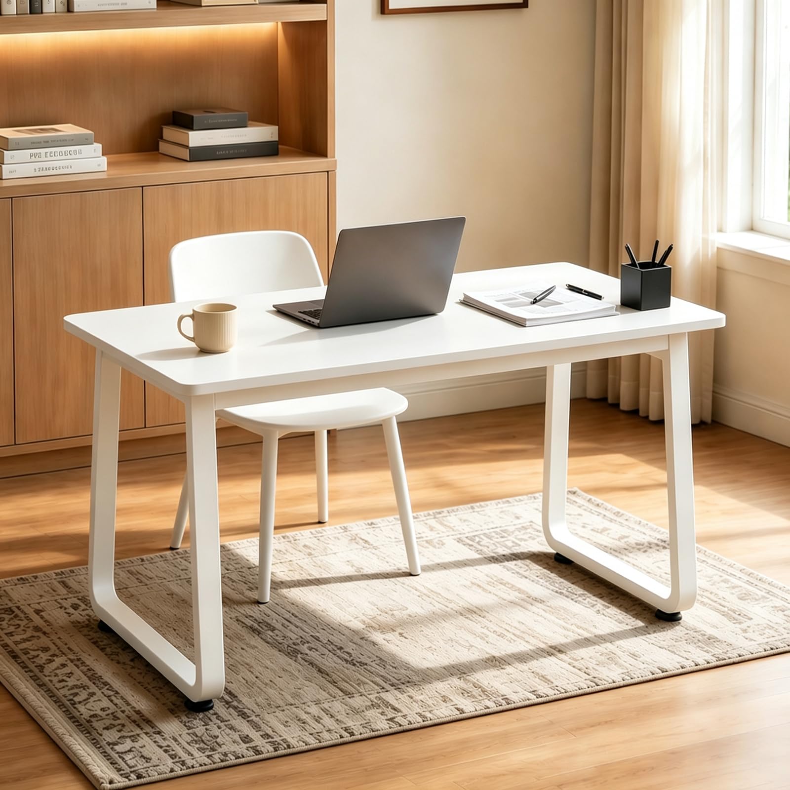 HDHNBA Computer Desk for Student and Work, Home Study Desks Office Table for Bedroom, Living Room, 120 * 60 CM, White