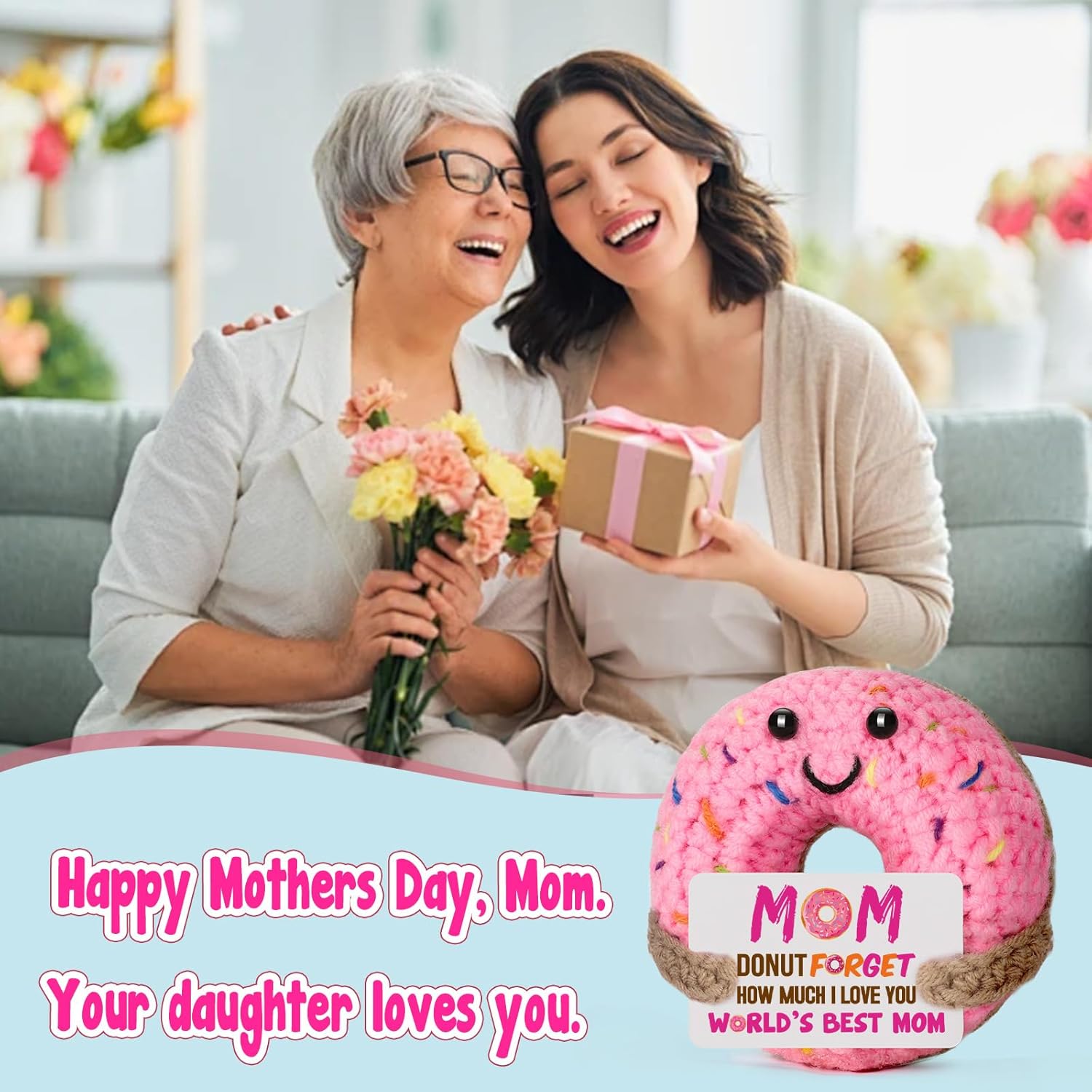 Gifts for Mom Valentines Birthday - Mom Gift from Daughter Son Valentine Valentine's Day Mothers Day Easter Handmade Crochet Donut Gift for Mama Mother - Image 6