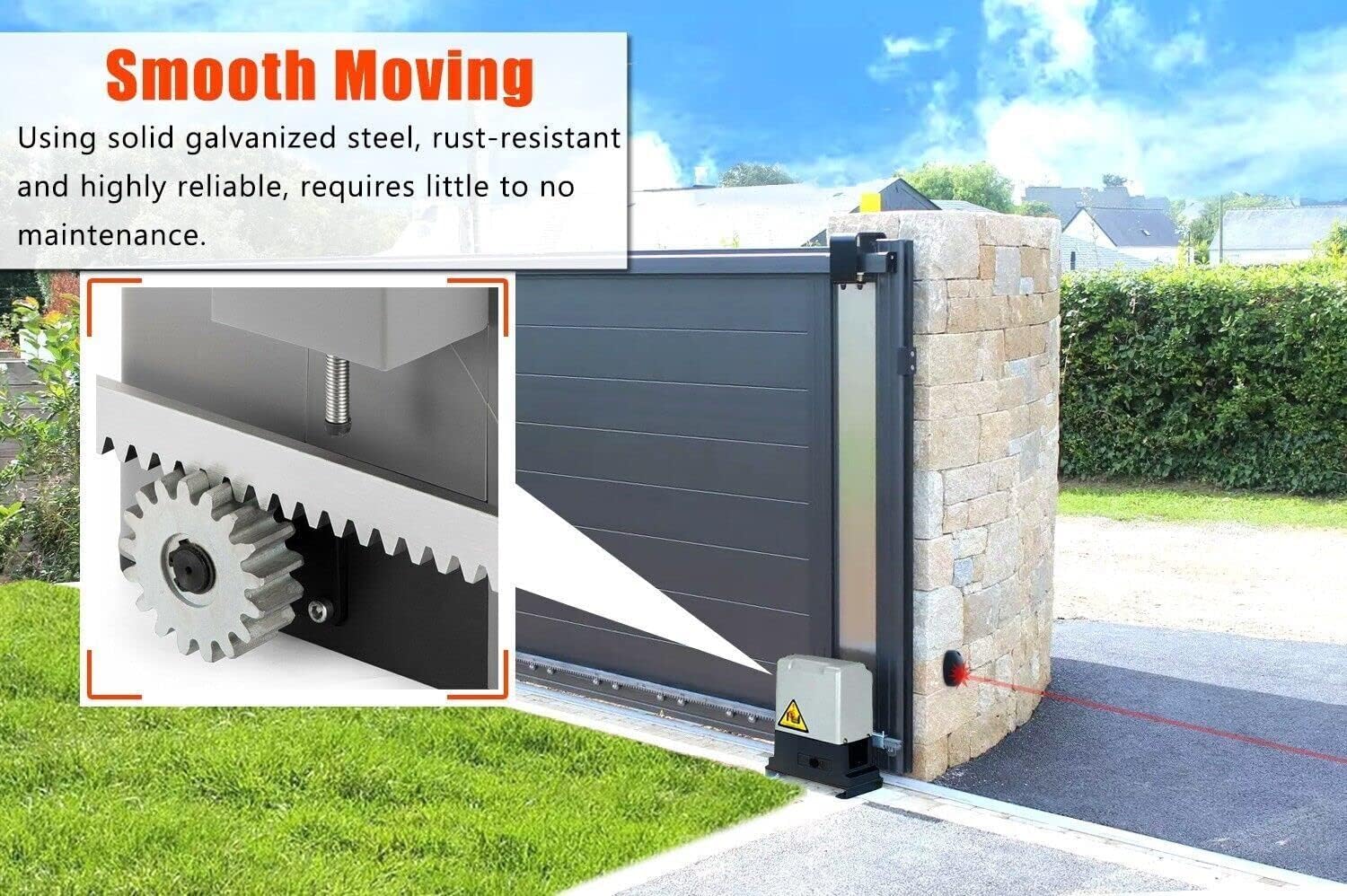 Electric Slide Gate Motor, 550W Electric Gate Operator Hardware Kit for Security, 2700LBS Automatic Sliding Gate Opener Motor with 2 Remote Controls