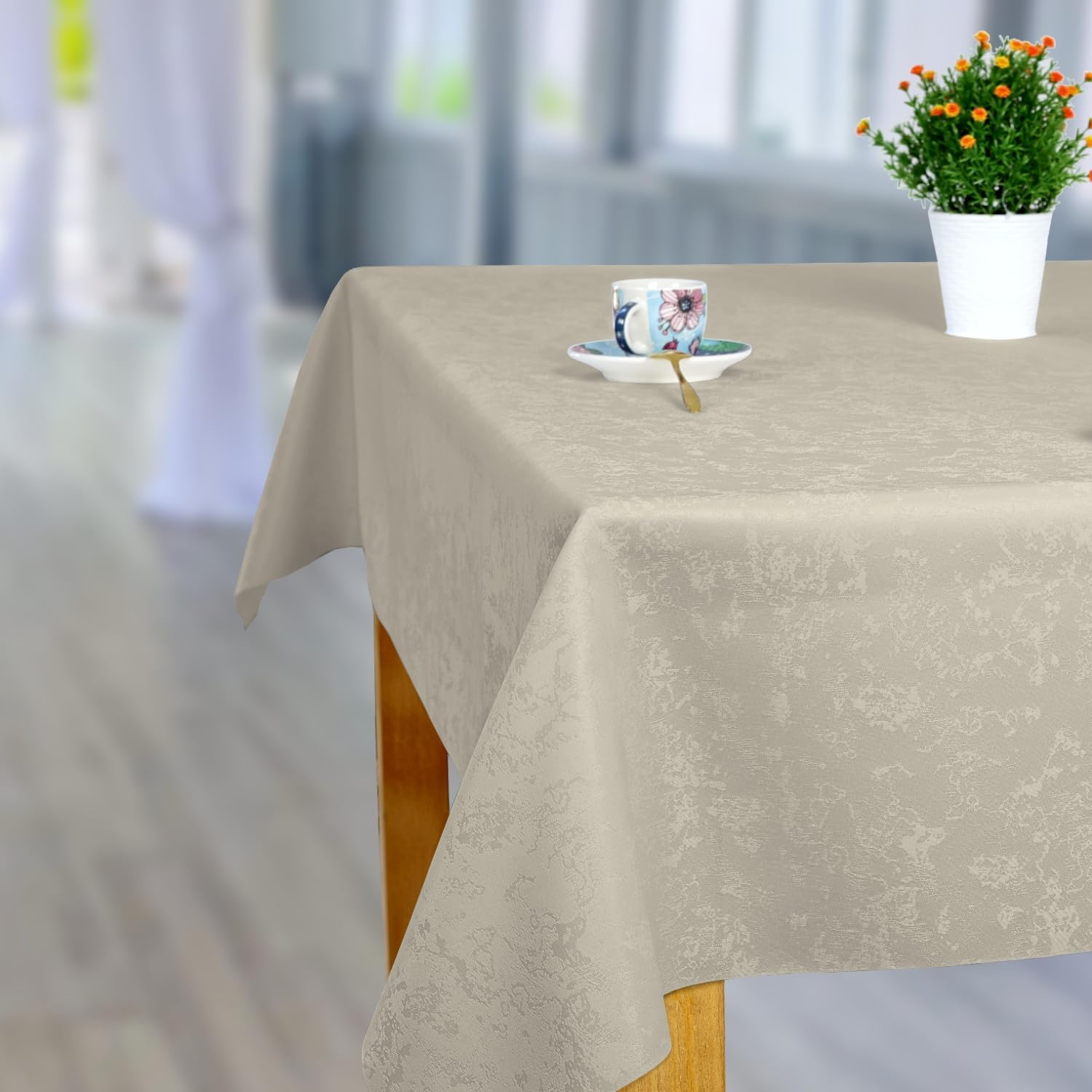 Tischdecke Grau 140x340 cm, Fleckabweisend mit Lotuseffekt Modern Doppelseitig Eleganter Marmor 100% Polyester, U4 Marmor 5297