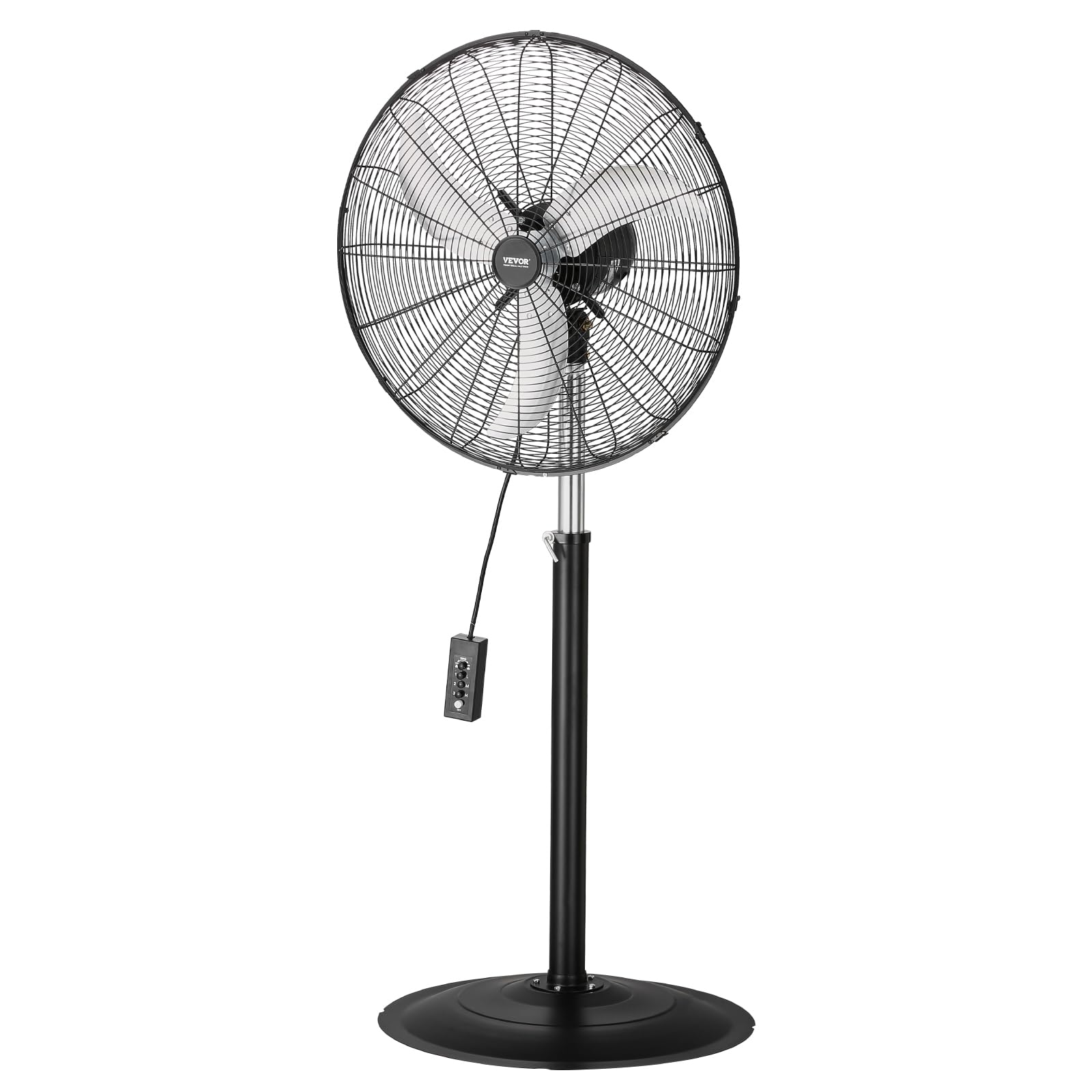 VEVOR Ventilador Oscilante de Pedestal 67 cm, Altura Ajustable de 131 a 193 cm Ventilador de Pie 3 Velocidades de Alta Potencia, para Sala de Estar, Hogar, Oficina, Negro, 670 x 600 x 1930 mm