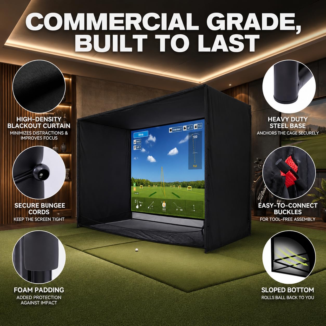 ZEALFEEL Golf Simulator Enclosure, 10x8FT Golf Net with HD Impact