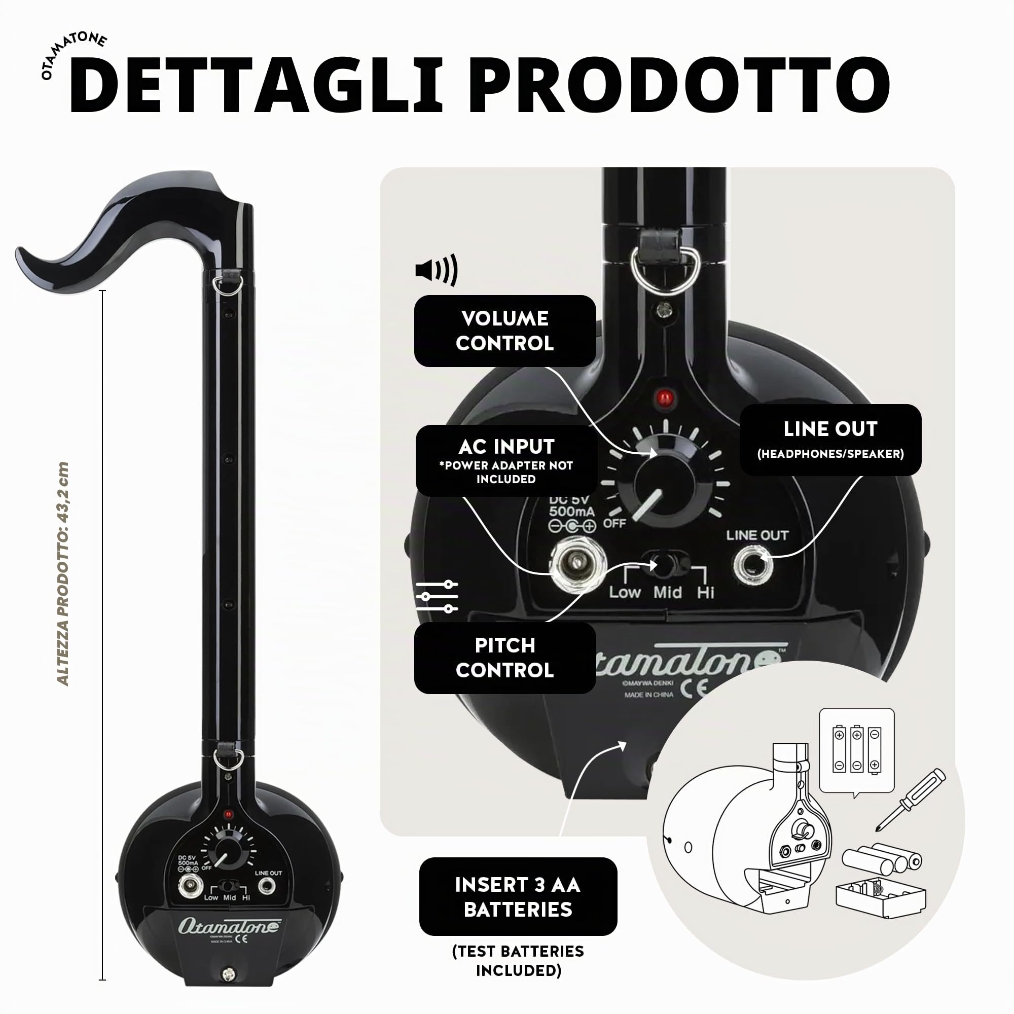 Otamatone Deluxe [Edizione Professionale] - Sintetizzatore Elettronico da Tavolo, Strumento Musicale con Uscita Audio 3.5mm, Manuale Inglese, Nero
