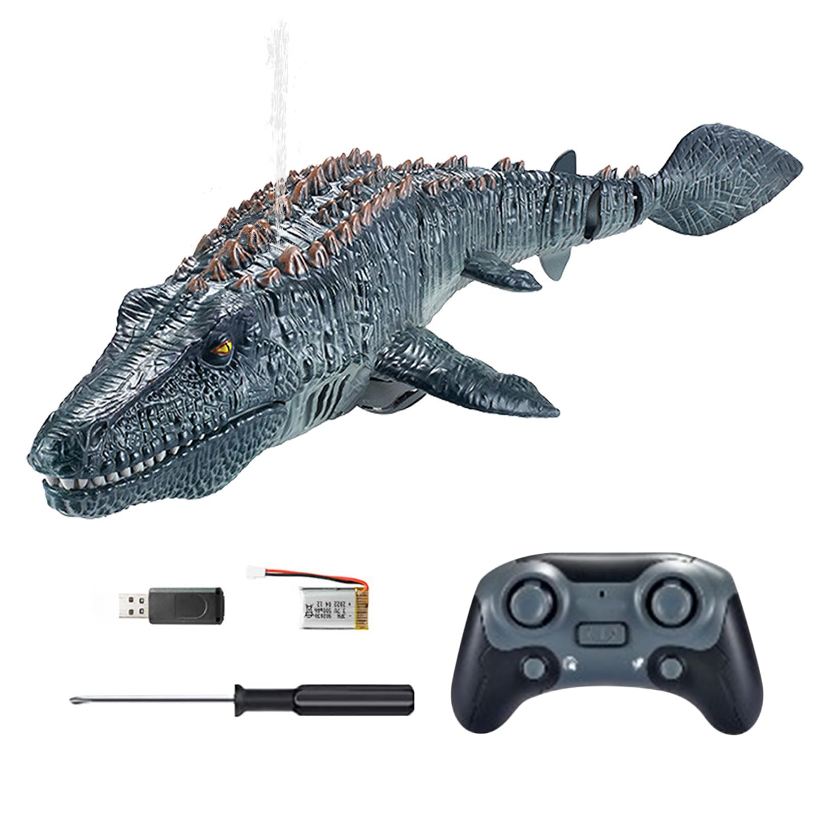 Jouet Mosasaurus Aquatique – Dinosaure Nageant RC, Figurine De Piscine Interactive, Jouet Télécommandé Mosasaurus avec Lumière Et Spray Aquatique | Jeu D'aventure en Plein Air pour,