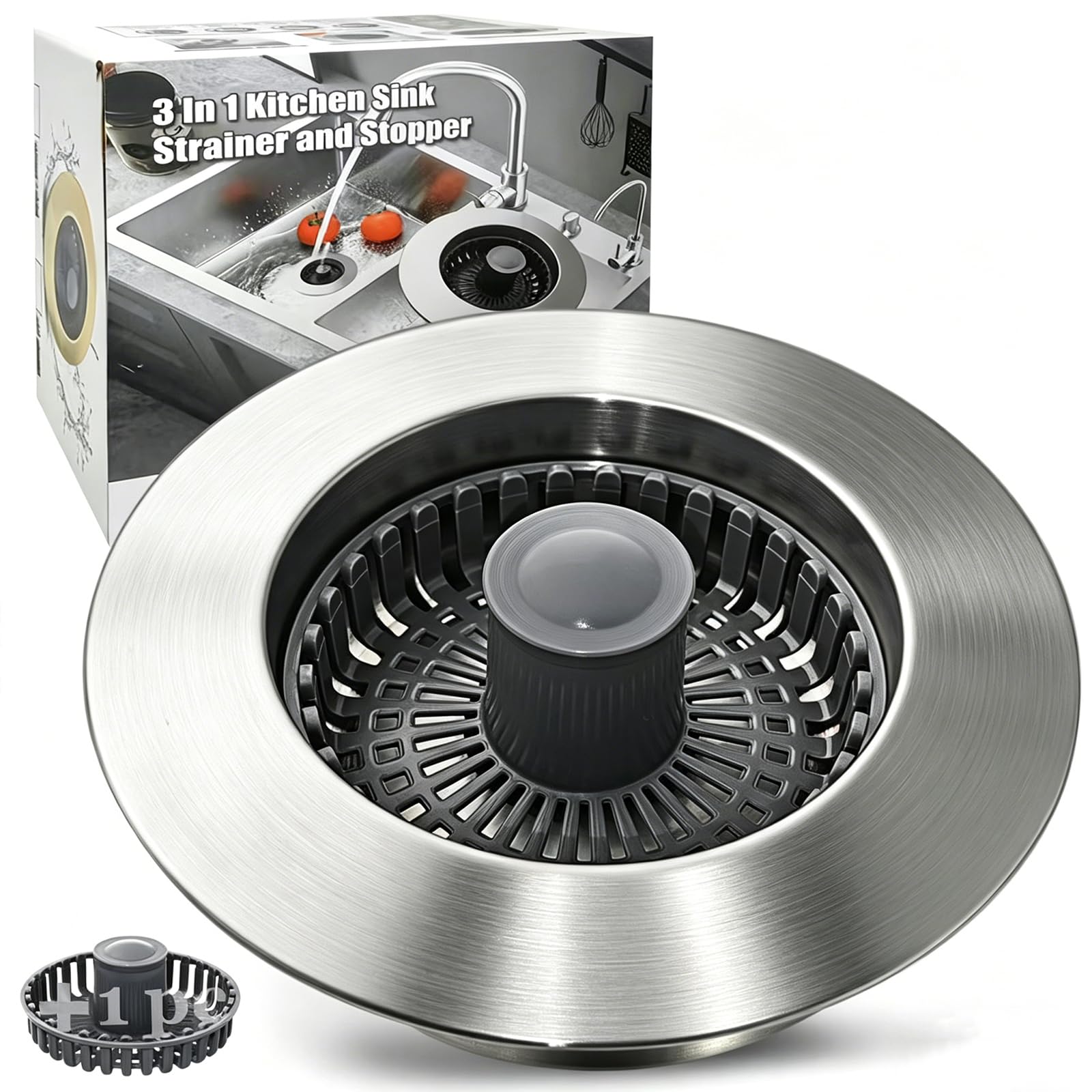Anlige Kitchen Sink Drain Strainer, 3 in 1 Pop Up Kitchen Sink Stopper