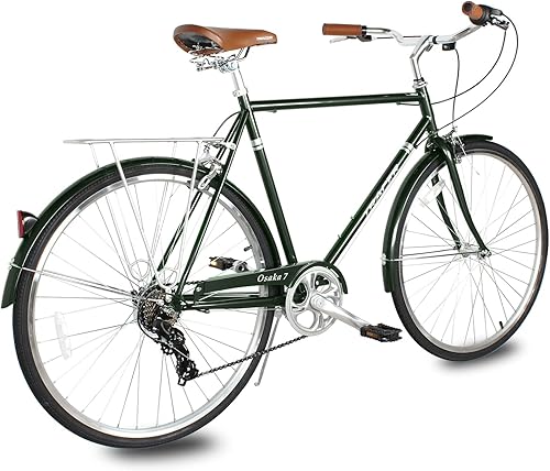 Vista 127 de Tracer Osaka - Bicicletas híbridas, marco de acero, Shimano Nexus Inter 3/7 velocidades, agarre marrón asiento marrón, bicicleta de carretera