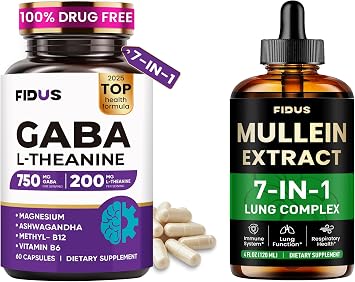 Fidus 1050mg GABA L-Theanine Ashwagandha & Mullein Drops for Lungs