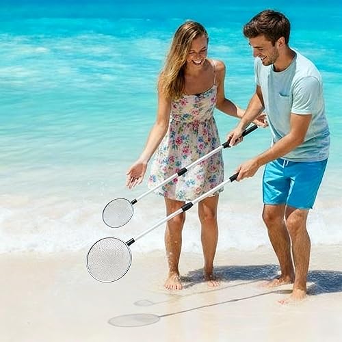 Miniatura 5 de Roshtia 2 piezas de tamiz de arena para la playa, 22-3317-36 pulgadas, juguetes de playa ajustables, palas de arena con mango largo retráctil para