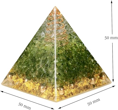 Vista 2 de Rockcloud Olivine - Generador de energía de piedra pirámide de orgón de alambre de cobre para meditación, equilibrio de reiki