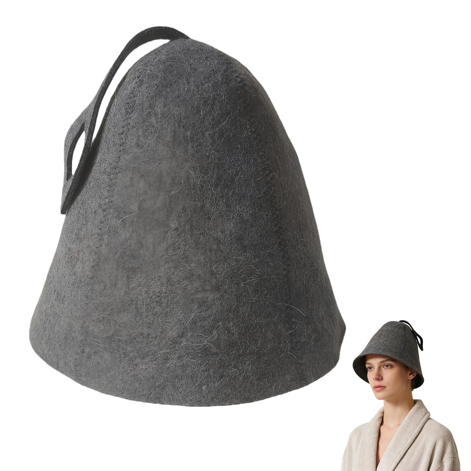 Sauna Hat 100% Wool Organic with Hooks, Grey Sauna Hats for Women and Men,Steam Bath Hat Room Cap Accessories Felt Heat Dry Headrest,Steam Room Essential Parts,Simple Natural Stylish Appearance