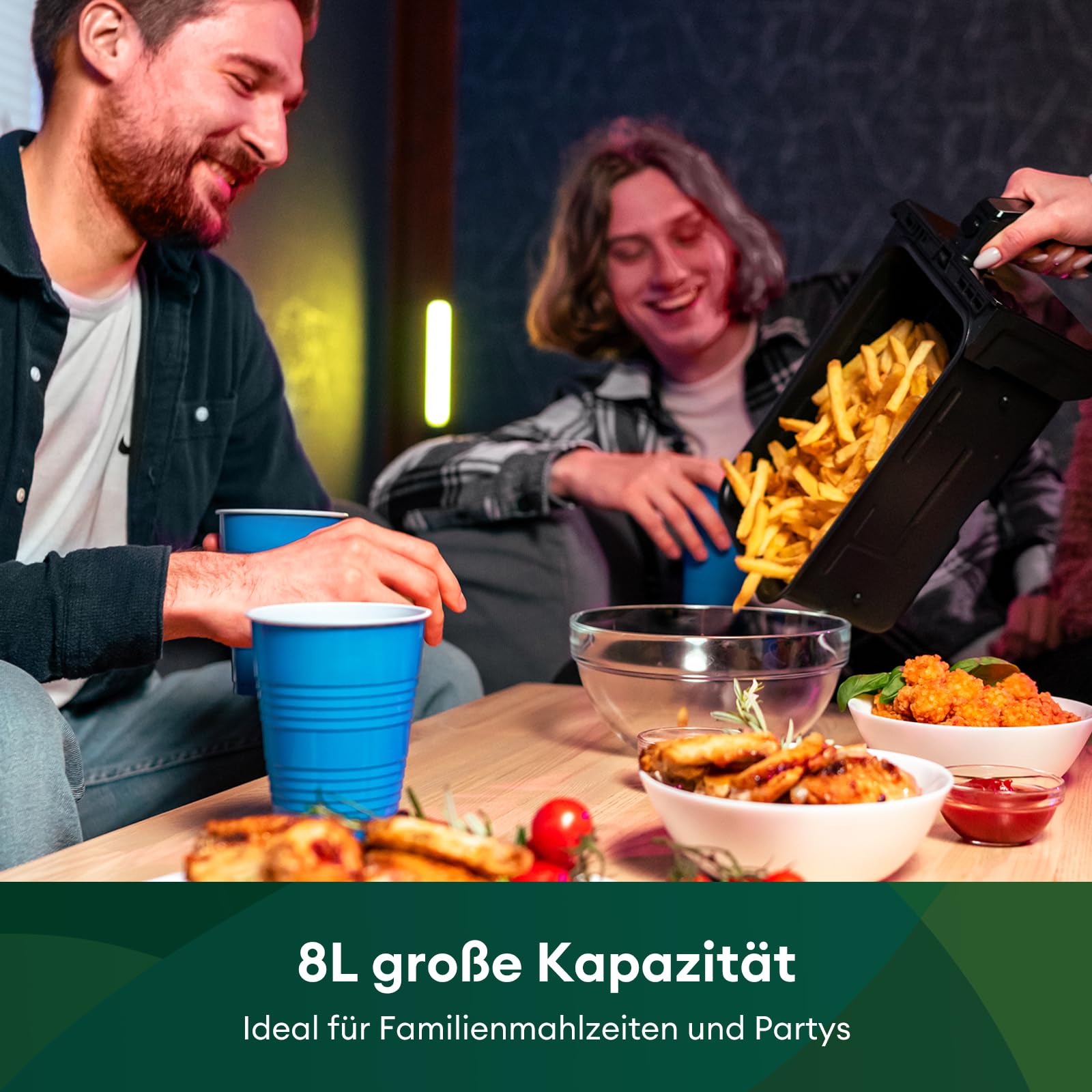 CHEFREE Dual Zone Heißluftfritteuse mit Sichtfenster, 8L XL Kapazität Doppel-Airfryer,LED-Touchscreen,Antihaftbeschichtung, 8-in-1 ,Smart und Timer-Funktion,spülmaschinenfeste Körbe,Schwarz,AFW20