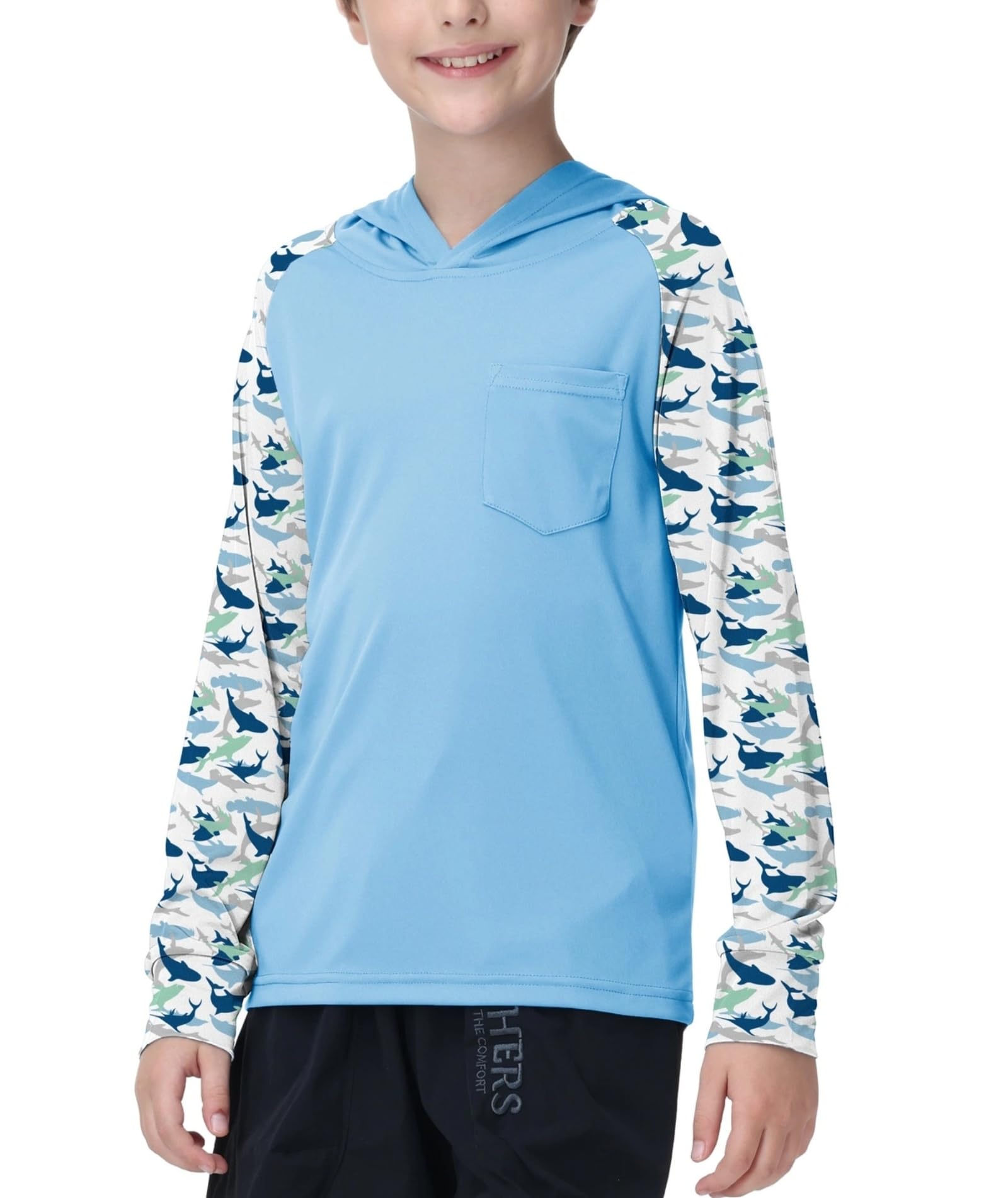 ZITY Jungen UV Shirt Rashguard Langarm mit Kapuze UPF 50+ Schwimmshirt Kinder Badeshirt T Shirt Badebekleidung Schnelltrocknend Surf Strand 5-15Jahre