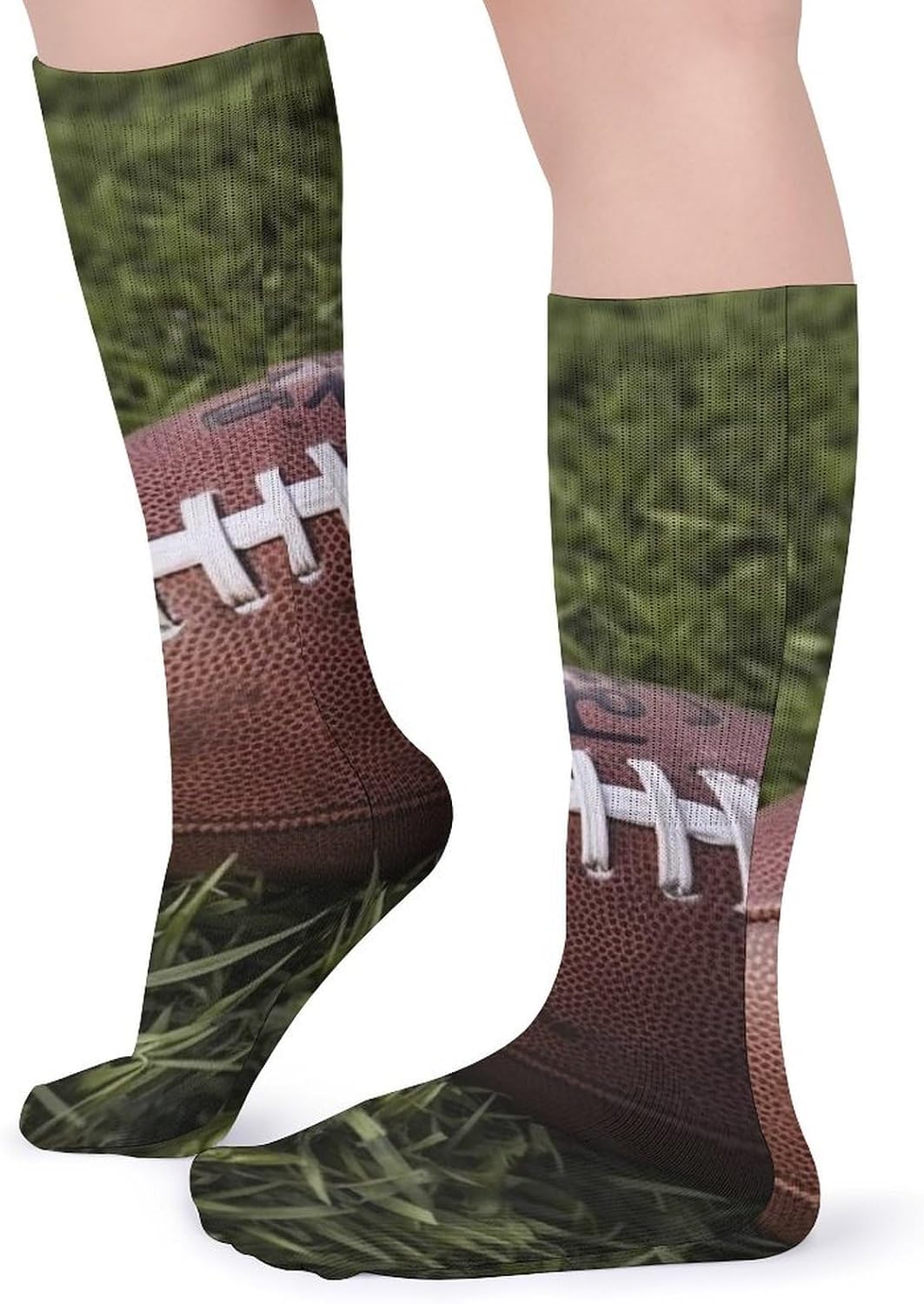 Breathable Crew Sock, Moisture Wicking, Athletic Calf Socks, Cozy | Brown Football Green Of Grass Compression Socks for Women Men, Lightweight High Work Socks for Business, Casual