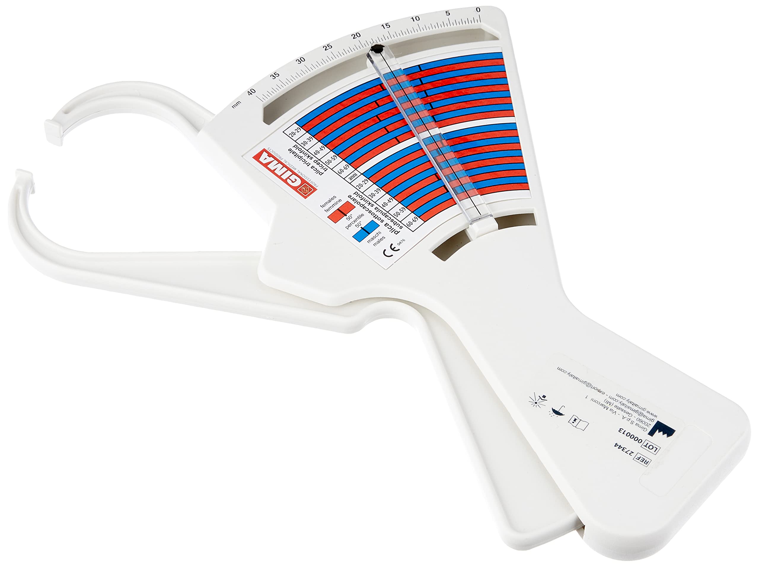Plicometro GIMA Fat-1, analisi grasso corporeo, certificato CE & 27343 Metro misuratore corporeo a nastro, Lunghezza massima: 152 cm
