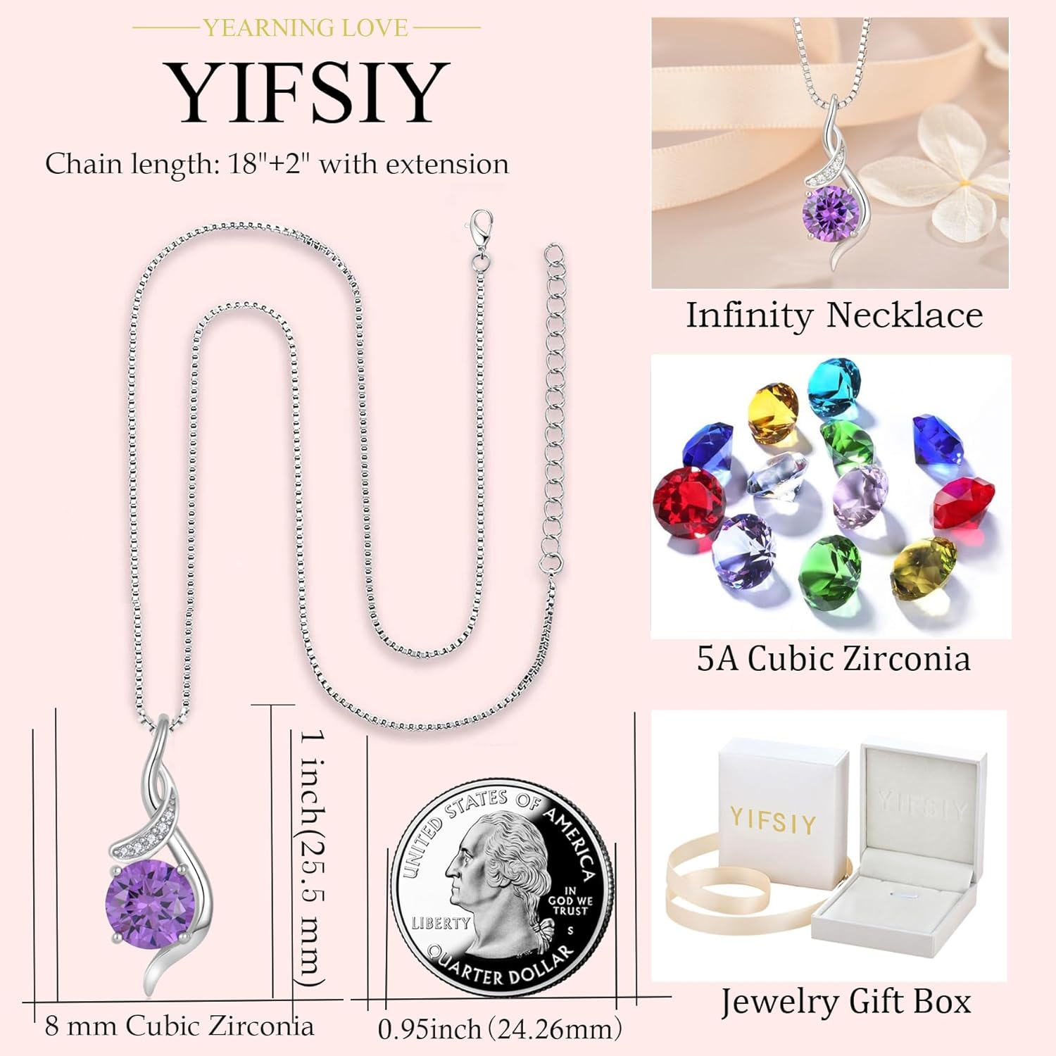 Women‘s Birthstone Pendant Necklace S925 Sterling Silver Imitation Diamond Infinity Necklace Jewelry Gift for Her - Image 6