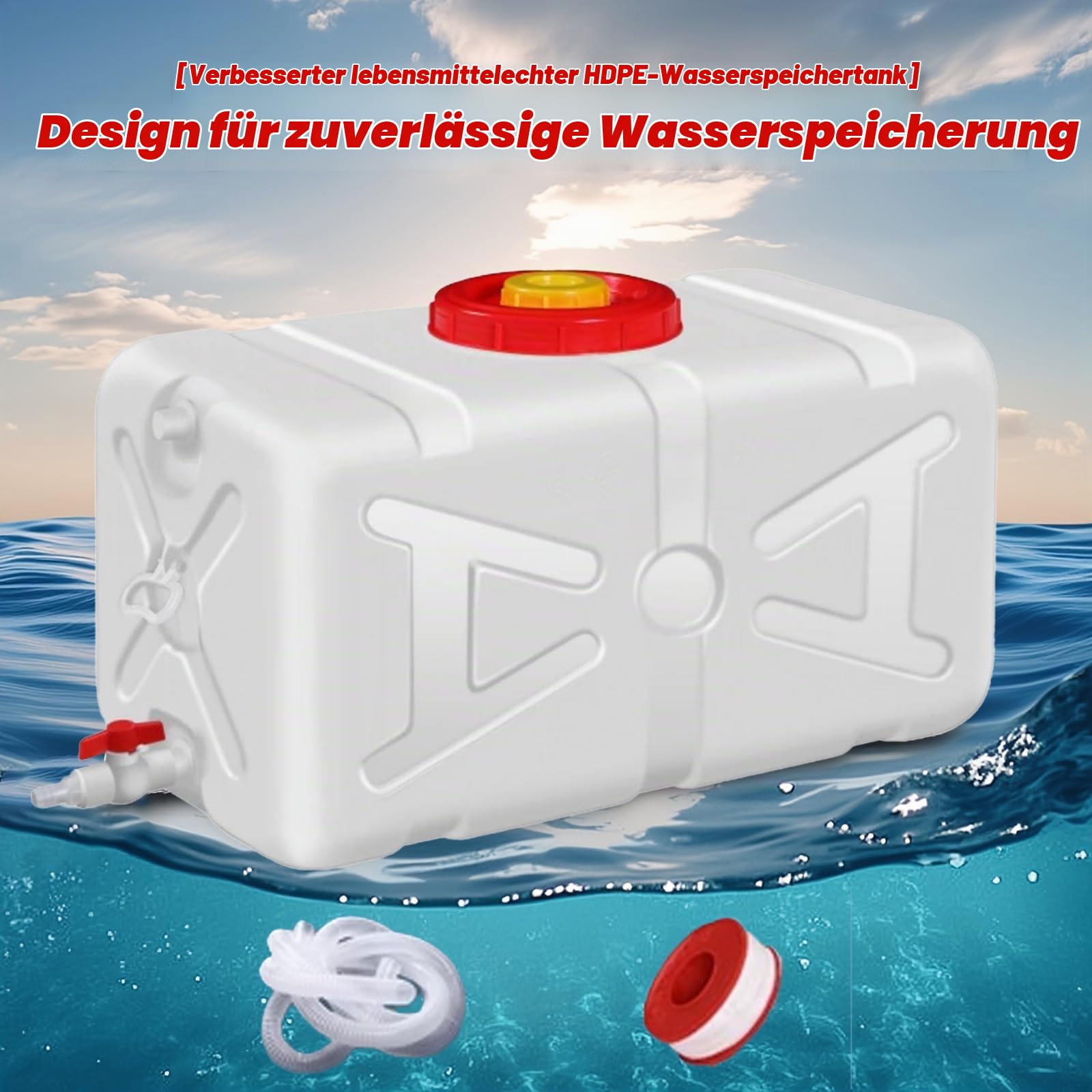 Hdpe-wasserspeichertank Mit Lebensmittelqualität | 25l-200l-kapazitäts-notfall-wasserspeichertank | Hochleistungs- Und Durchlaufdichtes Plastikwassertank | Mehrzweck Für Zuhause, Farm, Outdo(Size:50L)