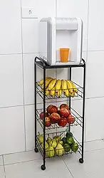 Fruteira de Chão 3 Andares Organizadora c/Rodinhas e Cesto Removível Preta - By K80