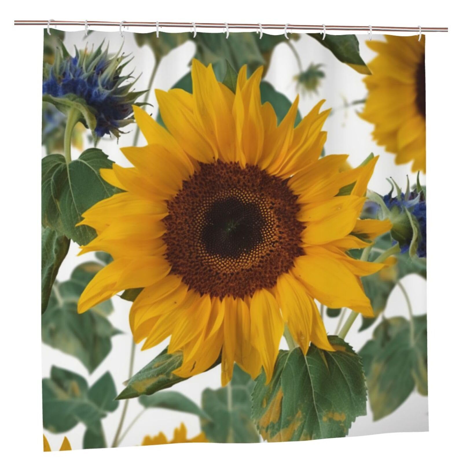 BWWHCCTI Sunflower Printed Shower Curtain With 12 Plastic Hooks Opaque Quick Drying Waterproof Shower Curtains Sets For Bathroom 183x183 CM