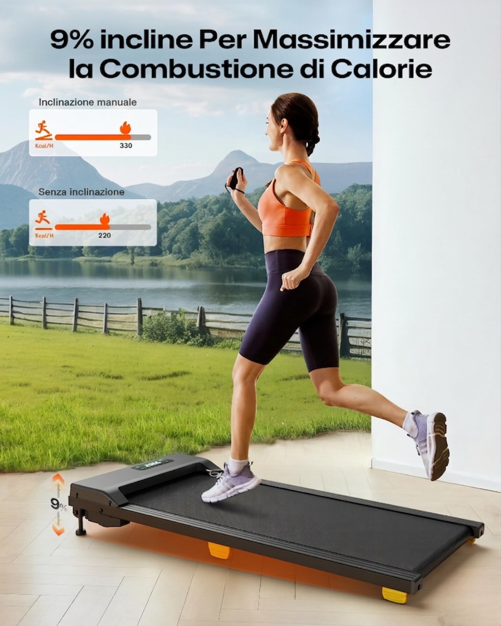 UREVO Tapis Roulant Elettrico con Inclinazione 9%, Walking Pad Sotto Scrivania Silenzioso 2.5HP, Display LED e Telecomando, Mini Tappeto da Corsa Salvaspazio con Telecomando per Casa e Ufficio