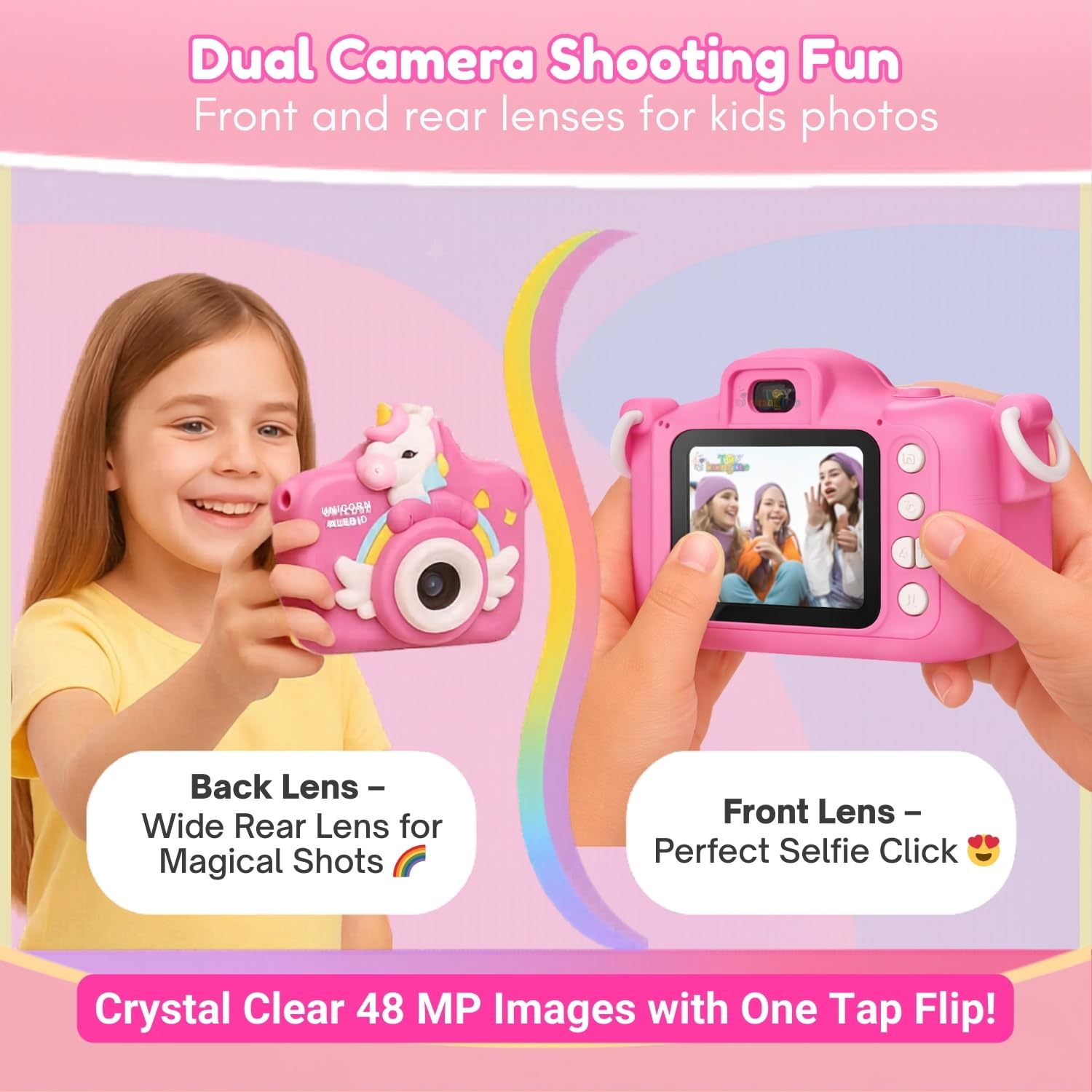 Toy Imagine Kids Digital Camera 4.8 MP Photos & 1080p Video 2" Screen, USB Rechargeable & Portable Fun Mini Toy Camera for Boys & Girls Age 3โ10 Educational Birthday Gift (Unicorn)SD Card Not Included 2