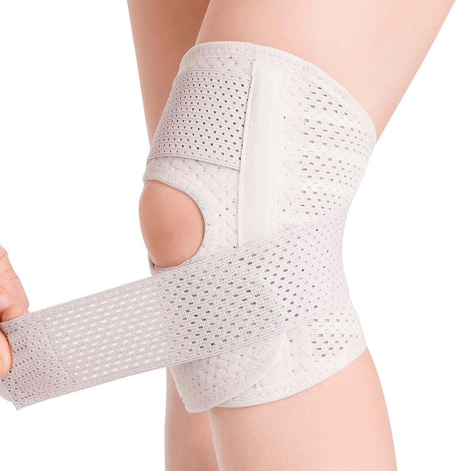 Rodillera ajustable con estabilizadores de resorte, protectores de rótula transpirables para fitness y running