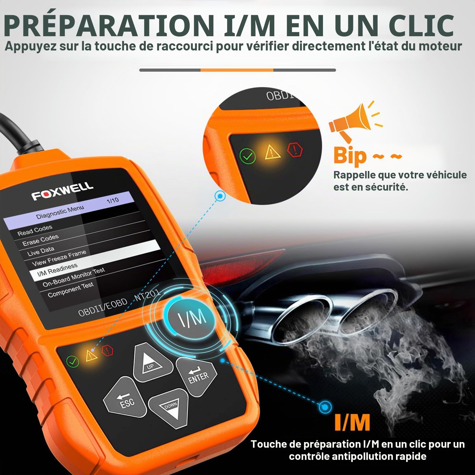 OBD2 Auto Diagnostic Scanner OBD II FOXWELL Voiture Outil de Diagnosti Multimarque en Francais OBD2 Lecteur de Code Automatique Outil de Testeur Moteur Code Reader pour OBD 2 Véhicules(NT201)