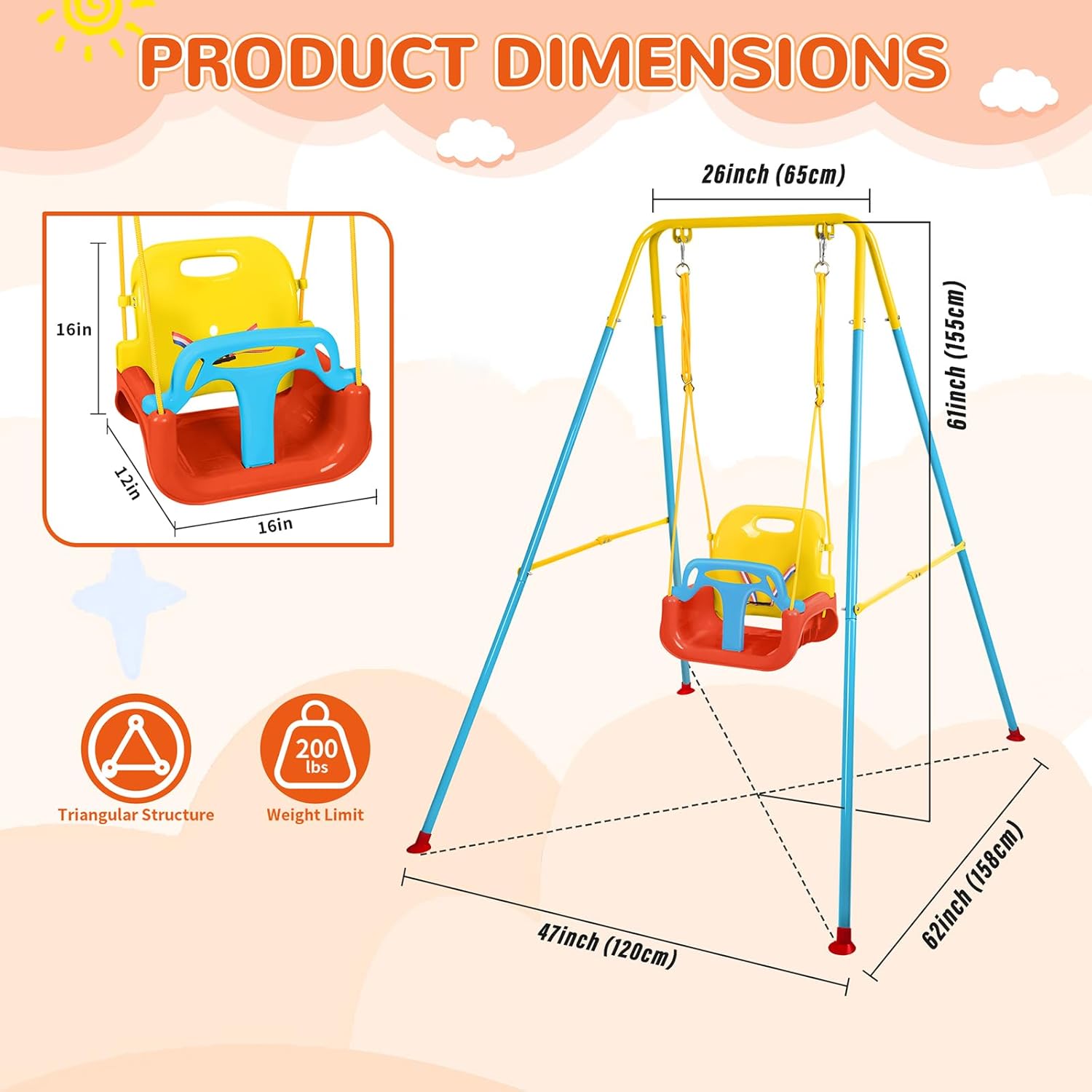 3-in-1 Toddler Swing Set, Indoor & Outdoor Baby Swing Heavy Duty Swing Set with Foldable Metal Stand for Aged 6 Months to 10 Years Old, Easy to Assemble and Store (RedBlue)