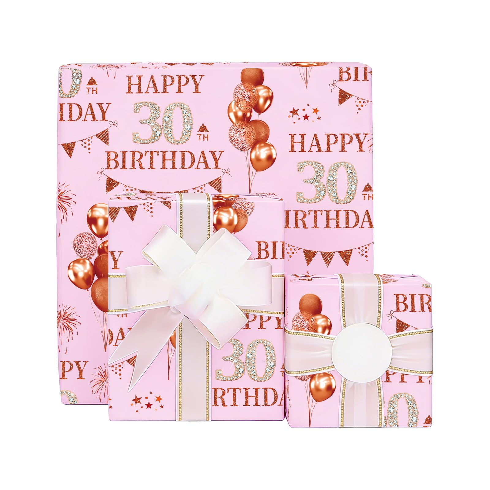 Xenray 30th Birthday Wrapping Paper,5sheets Rose Gold 50x70cm 30 Year Old Printed Patterned Paper