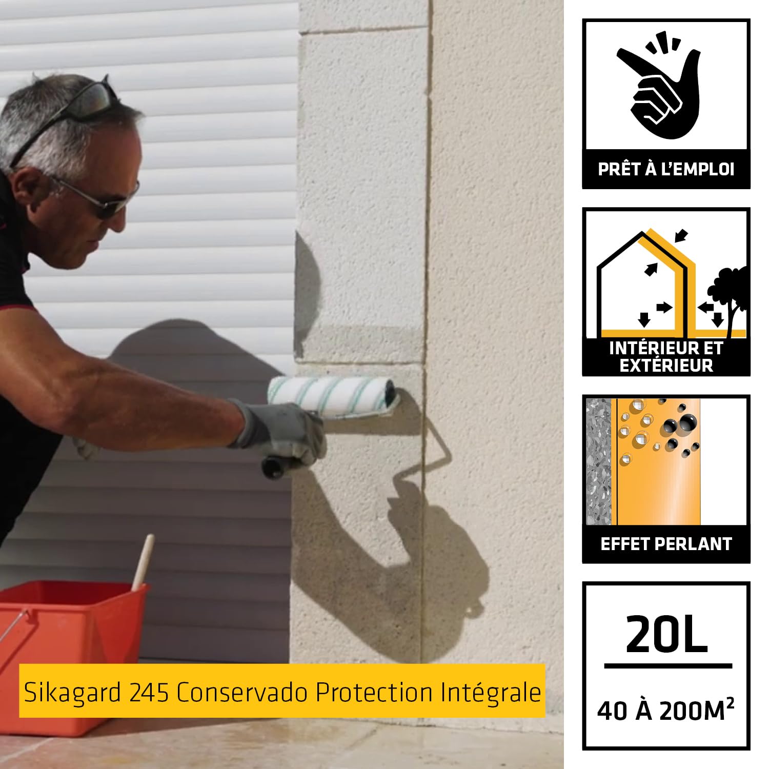 SIKA - Protection hydrofuge tout en 1 - Pour façade, toiture, terrasse et sol - Prêt à l'emploi - 20L + Mastic-Colle PU - Tout en 1 - Multi-matériaux - Int/Ext - Blanc- 300ml + Pistolet d'application
