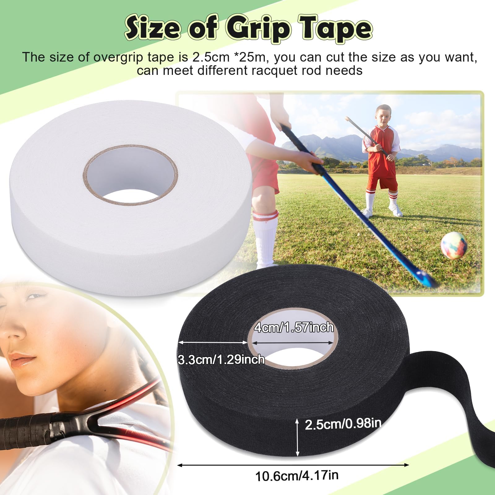 Cinta Adhesiva para Raquetas, 2 Rollos, 25 m x 25 mm, Cinta de Agarre Autoadhesiva Antideslizante