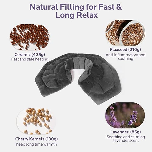 Miniatura 4 de Almohadilla térmica para microondas para dolor de cuello, hombros y espalda, con peso para microondas, con aroma a lavanda para compresas frías y