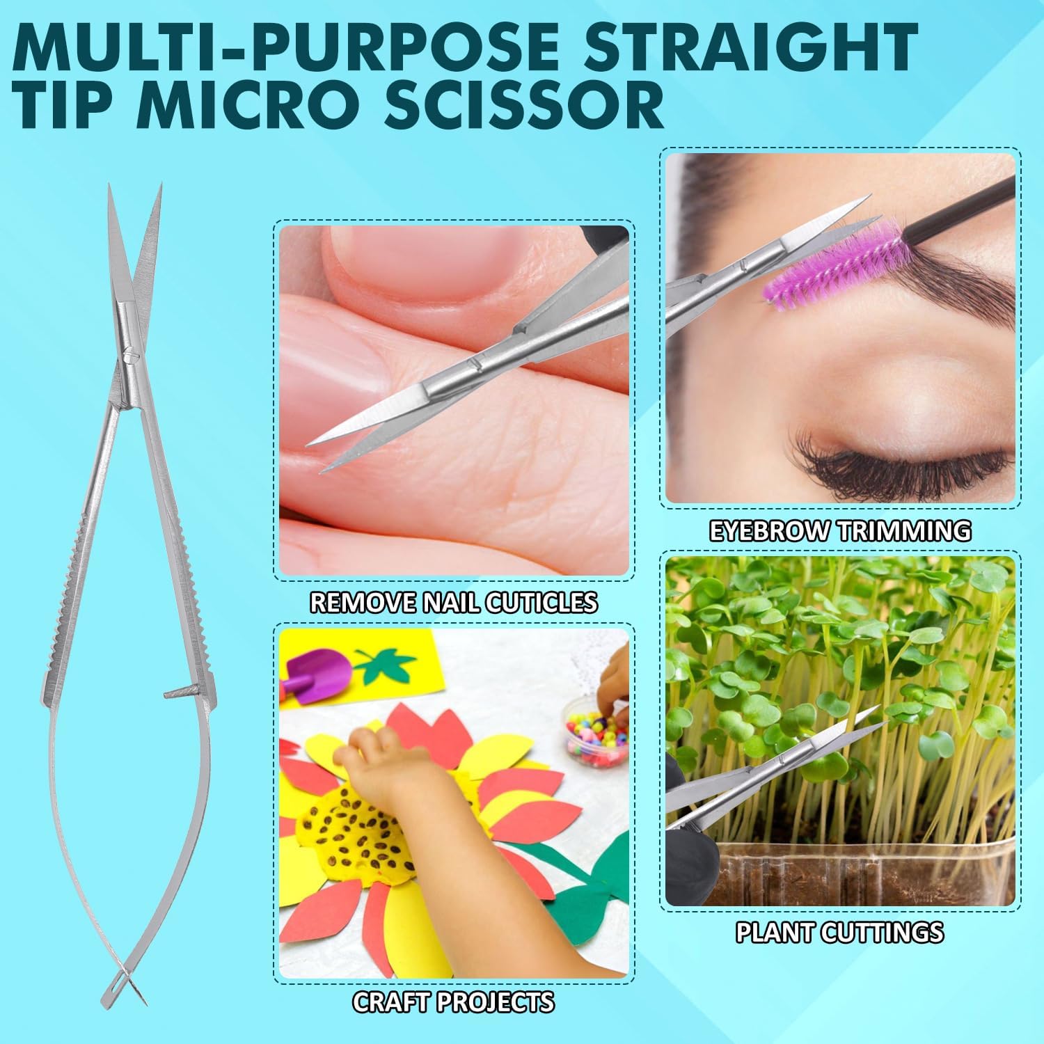Micro Scissor 5.5" Straight Tip Embroidery Scissor Premium Stainless Steel Applique for Sewing Art & Craft Grooming for Eyebrow Eyelash and Spring Action Extra Sharp Squeeze Scissors.