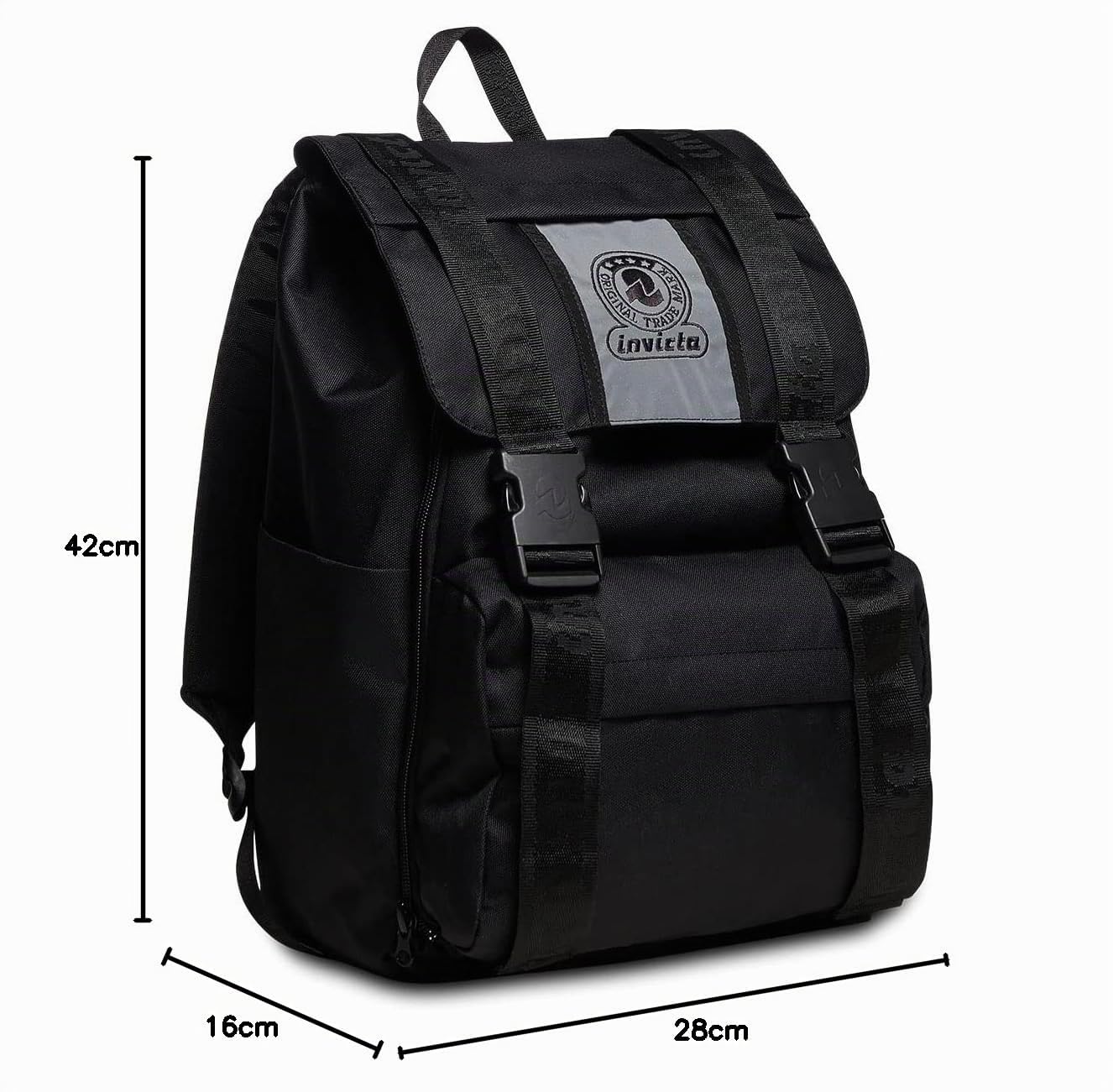 Invicta Zaino Ufficio Square, Zaino Estensibile con Tasca Porta PC Portatile Fino a 14" e Tasca Porta Borraccia, Scuola, Lavoro, Unisex