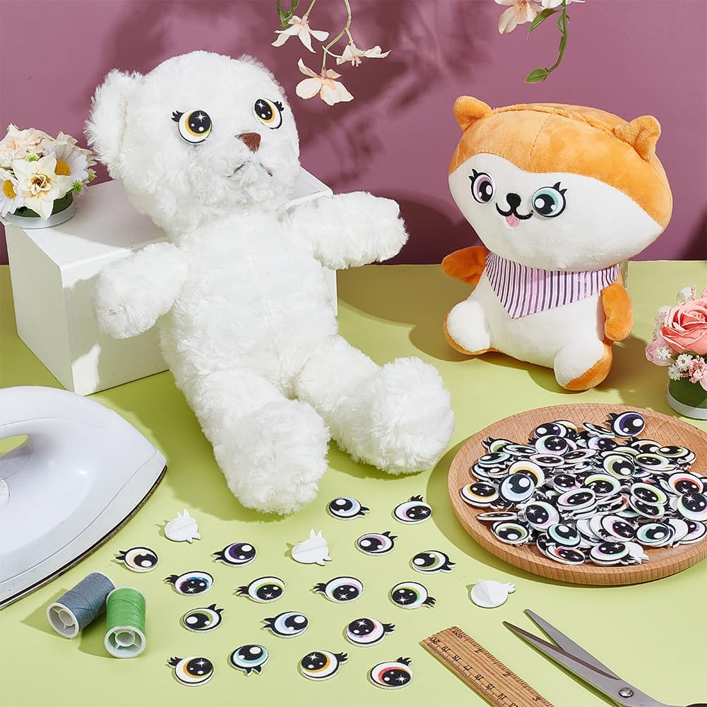NBEADS 24 Pairs 6 Colors Adhesive Felt Eyes for Crafts, Plush Animals Making Felt Eyes with Lashes Large Crochet for DIY Crochet Animal Making Craft