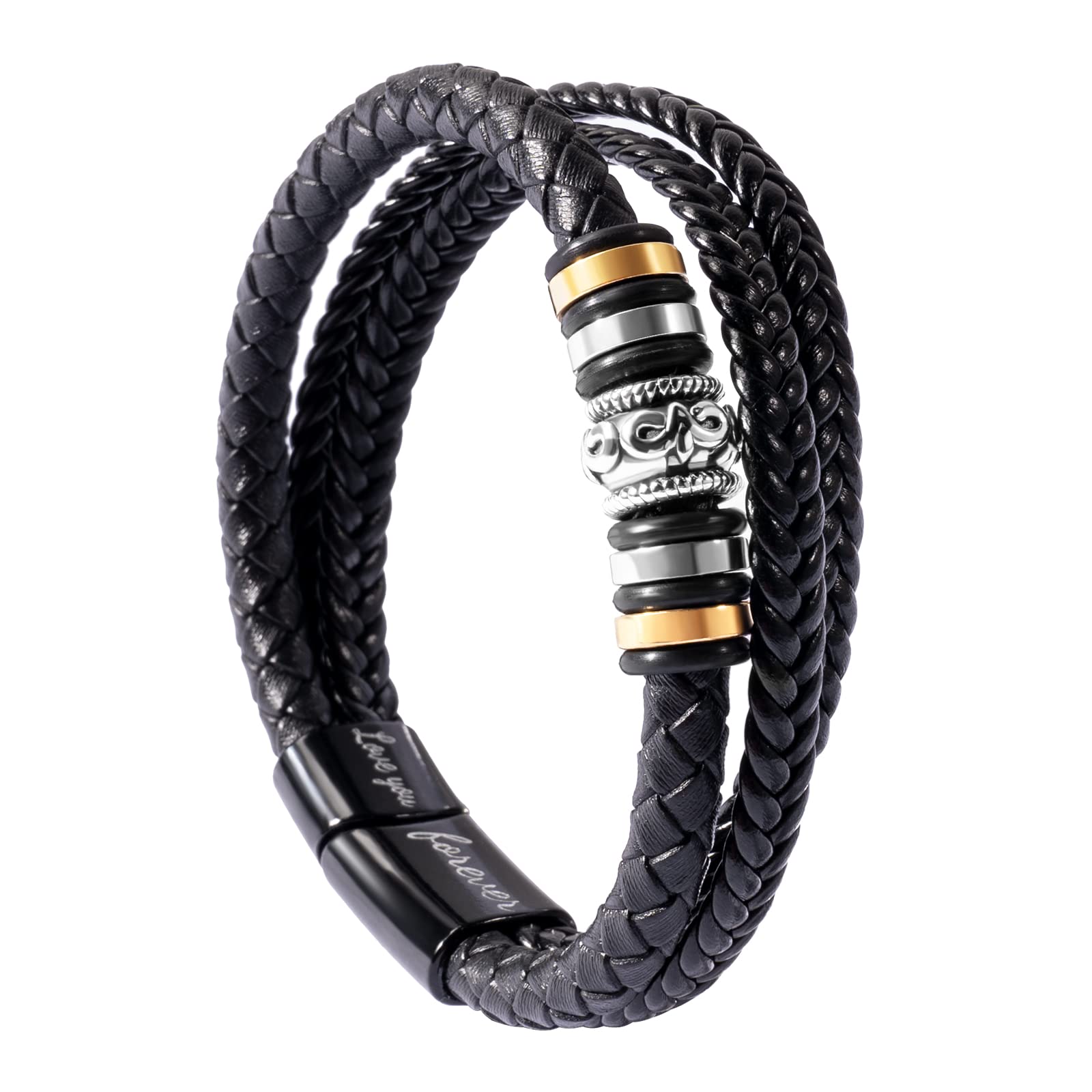 To My Son Braided Leather Bracelet"I Will Always Be With You" Men Double Row Magnetic Closure Personalized Bracelets，Wristband Bracelet，Mens Leather Rope Bracelet Holiday Gift