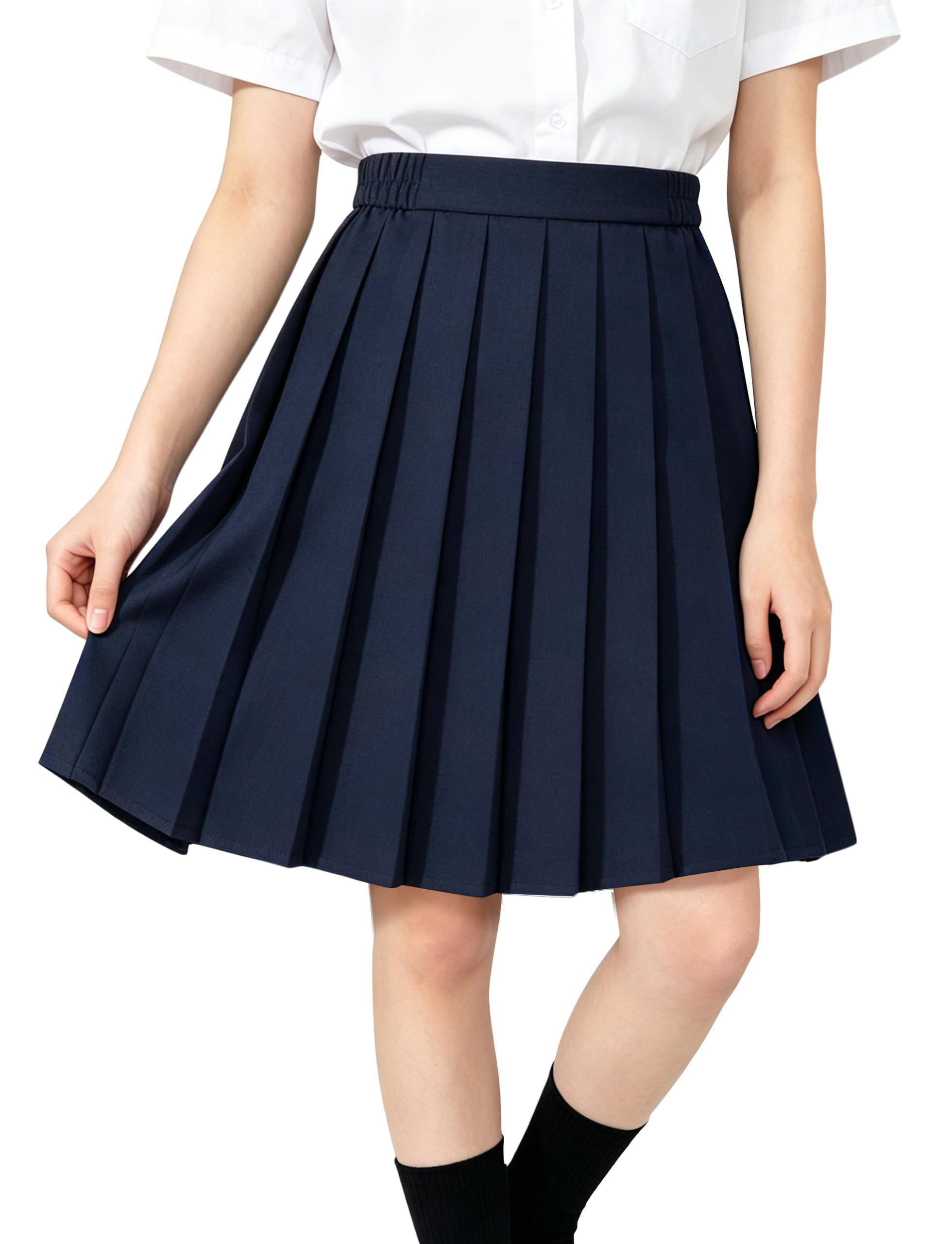 LOLANTA Jupe d'école plissée pour fille, coupe trapèze, longueur genou, jupe uniforme avec taille élastique, 8-13 ans