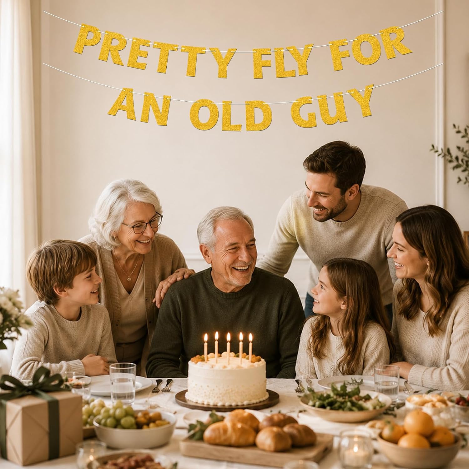 Old Man Birthday Decorations Favors, Pretty Fly for an Old Guy Banner