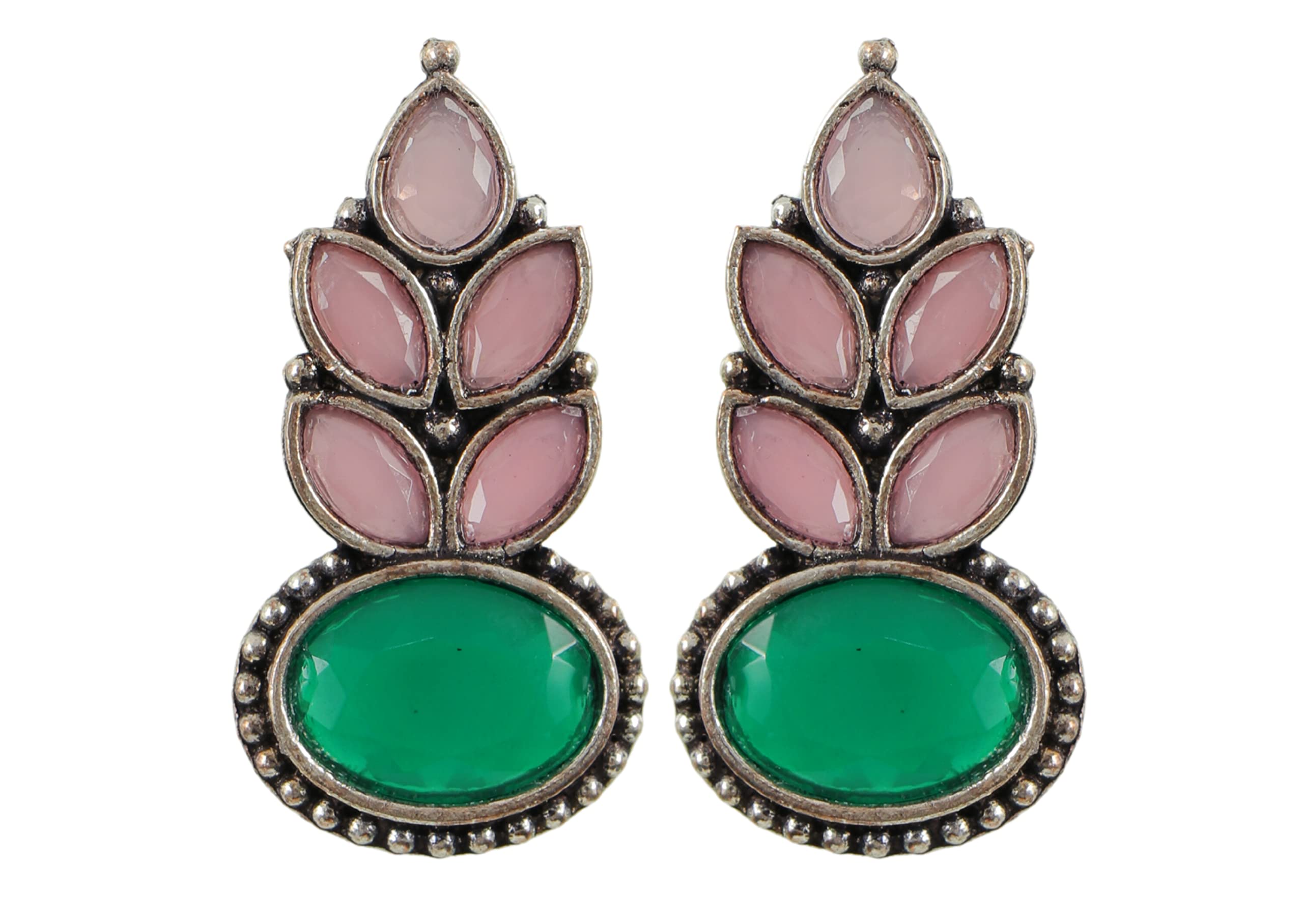Traditional Ethnic Oxidised Gold Polish Bahubali Chain Fashion Long Jhumka Earrings Women Girls (Green Pink) (B0C2C9BX8B) Amazon Price History, Amazon Price Tracker