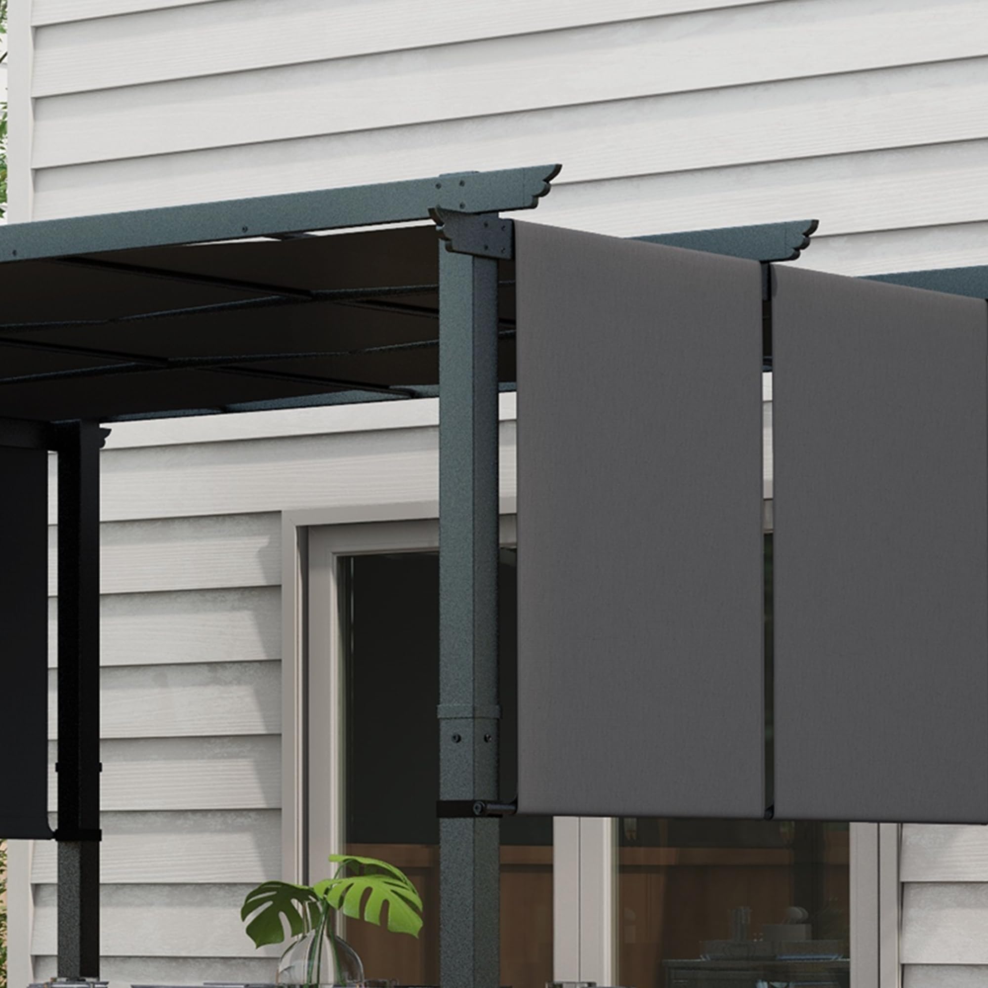 Outsunny Pergola da Giardino 3x3.5 m Acciaio Poliestere Anti UV Grigio Scuro