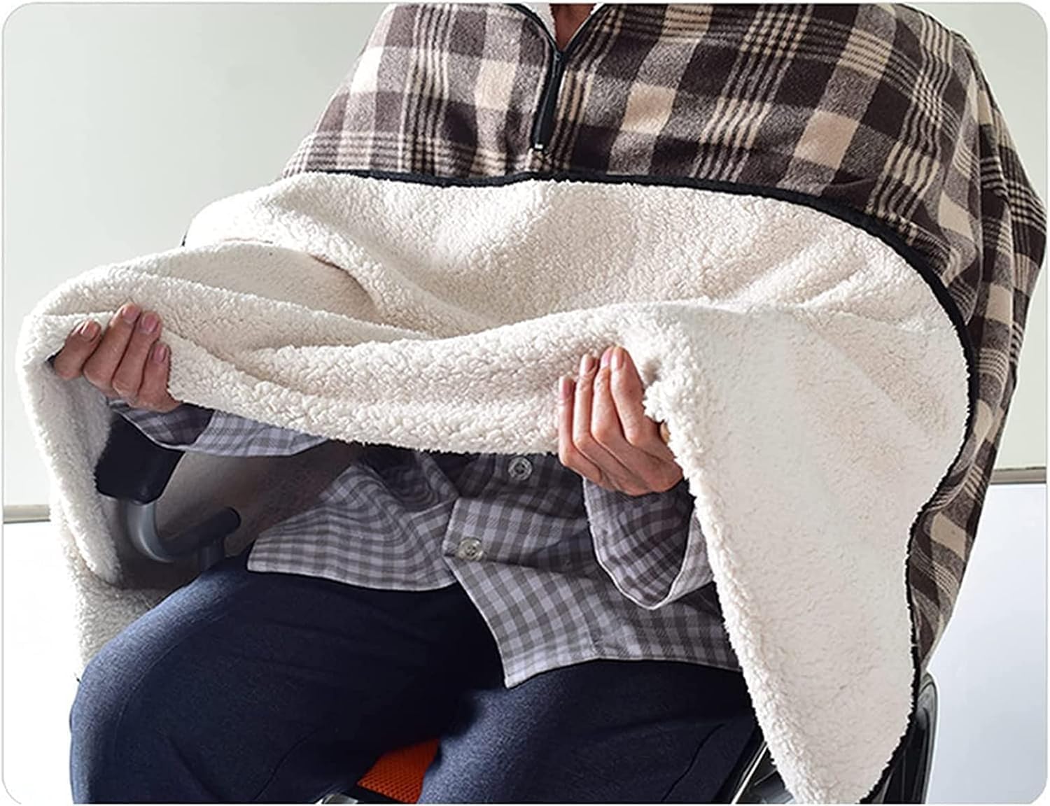 Poncho/Chal calefactable para Silla de Ruedas - Suave y cálido, Forrado de Felpa, Resistente al Viento, Accesorio Universal para el frío, Apto para sillas de Ruedas manuales y eléctricas