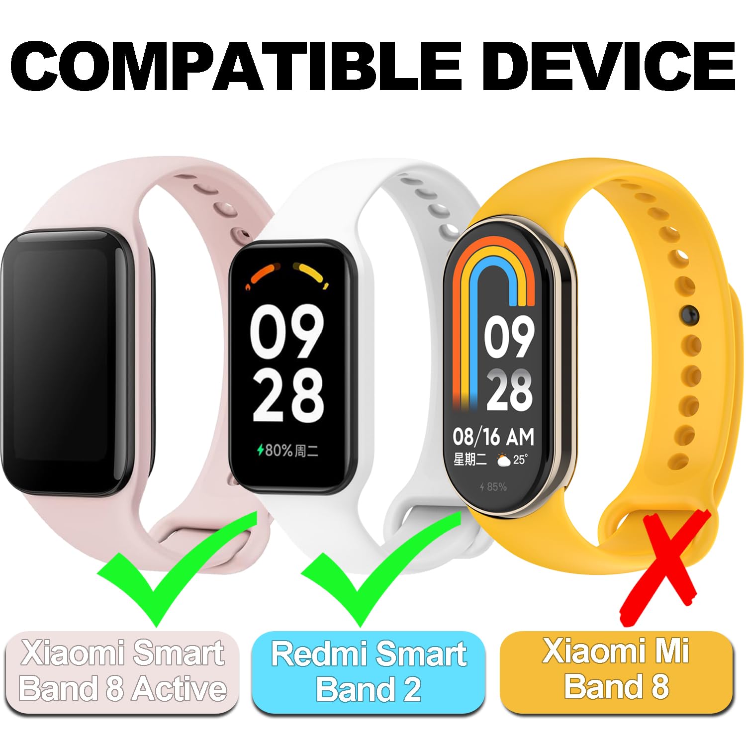 6 Cinturini Per Xiaomi Smart Band 8 Active E Redmi Band 2 - In TPU Morbido E Traspirante
