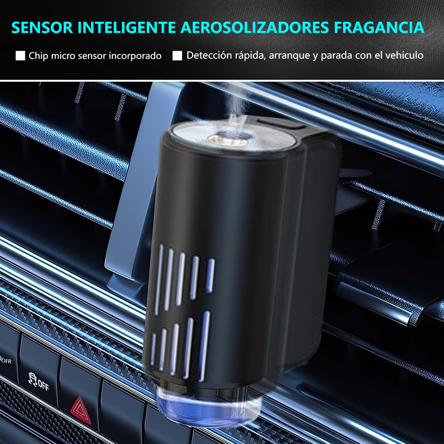 AI Eléctrico Ambientador Coche con 6 perfumes, Nebulizador Ultrasónico, 3 Modos Inteligentes, Encendido/Apagado Automático, Batería Incorporada, Perfume Francés Natural,Fragancia Hasta 12 Meses CFK-6Z