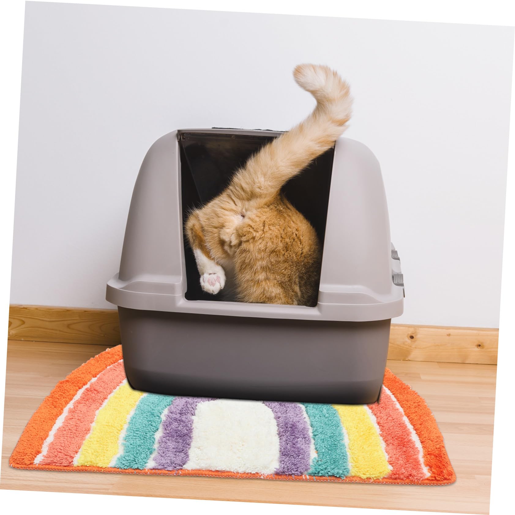 Große Rutschfeste Katzenstreu Matte mit Regenbogen Design Langlebige Katzenklo Unterlage zur Effektiven Streuaufnahme und Einfache für Saubere Katzenbereiche