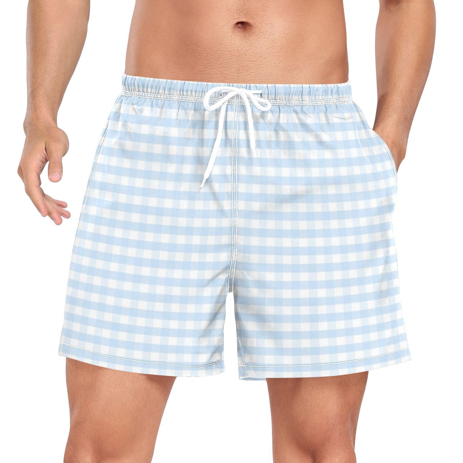 Bañador para hombre de cuadros azules Quick Dry con bolsillos para playa y piscina 8