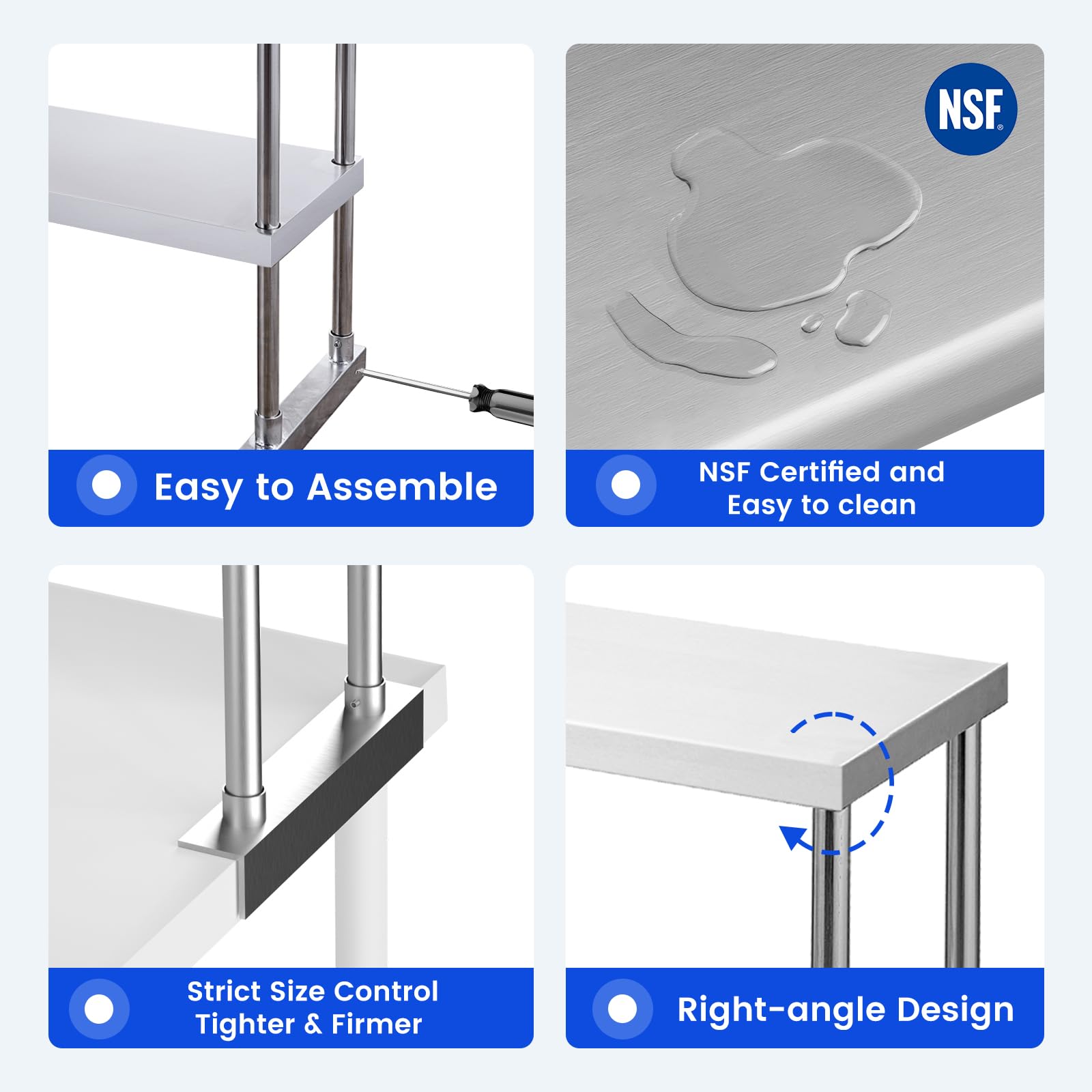 Hally - Estante doble de acero inoxidable de 12 x 60 pulgadas, capacidad de peso de 400 libras, estantes comerciales NSF de 2 niveles para mesa de preparación y trabajo en restaurante, hogar y cocina