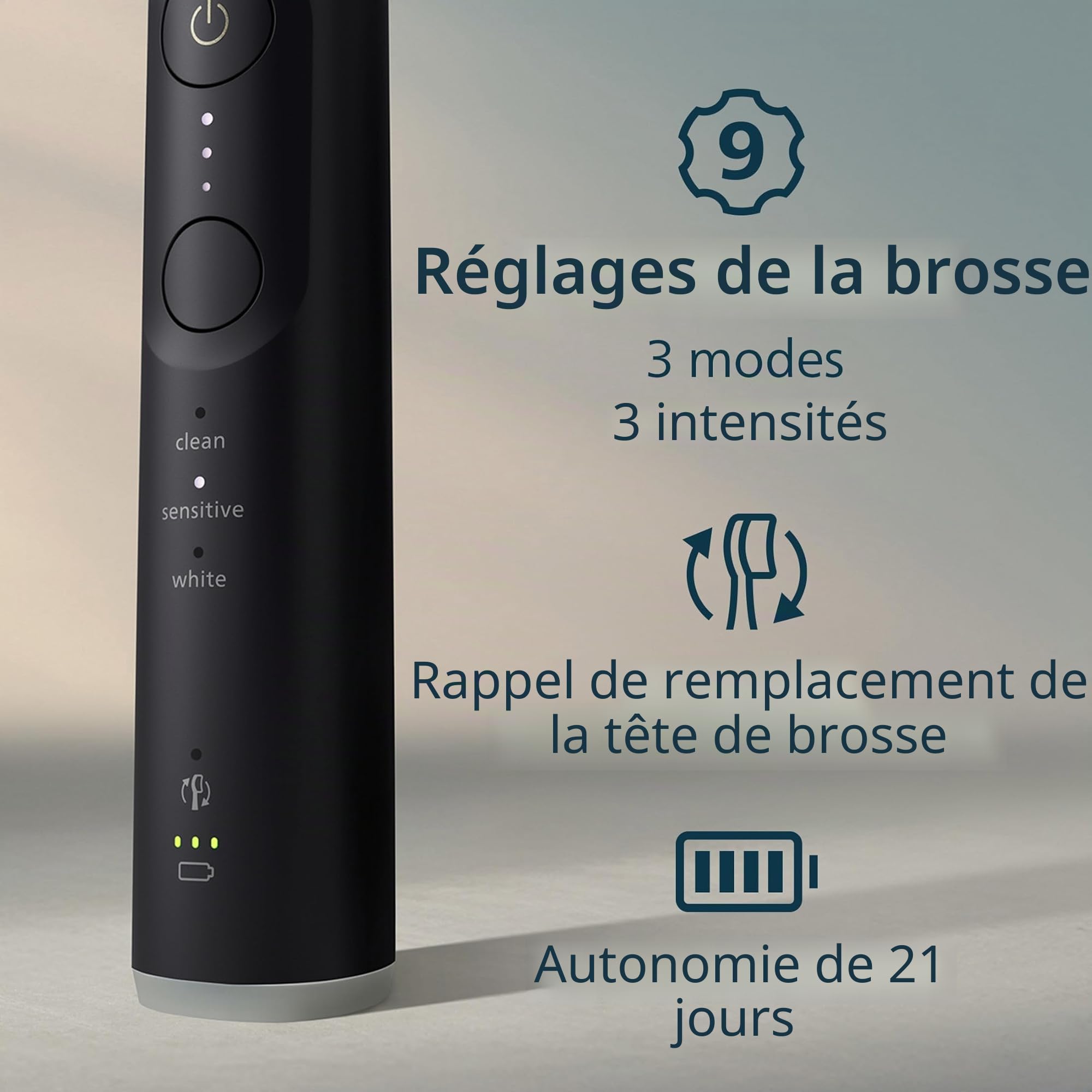 Philips Sonicare Brosse à dents électrique série 6500 - Technologie Sonicare nouvelle génération, capteur de pression, 9 réglages de brossage, SmarTimer, BrushPacer, autonomie de 21 jours, étui de